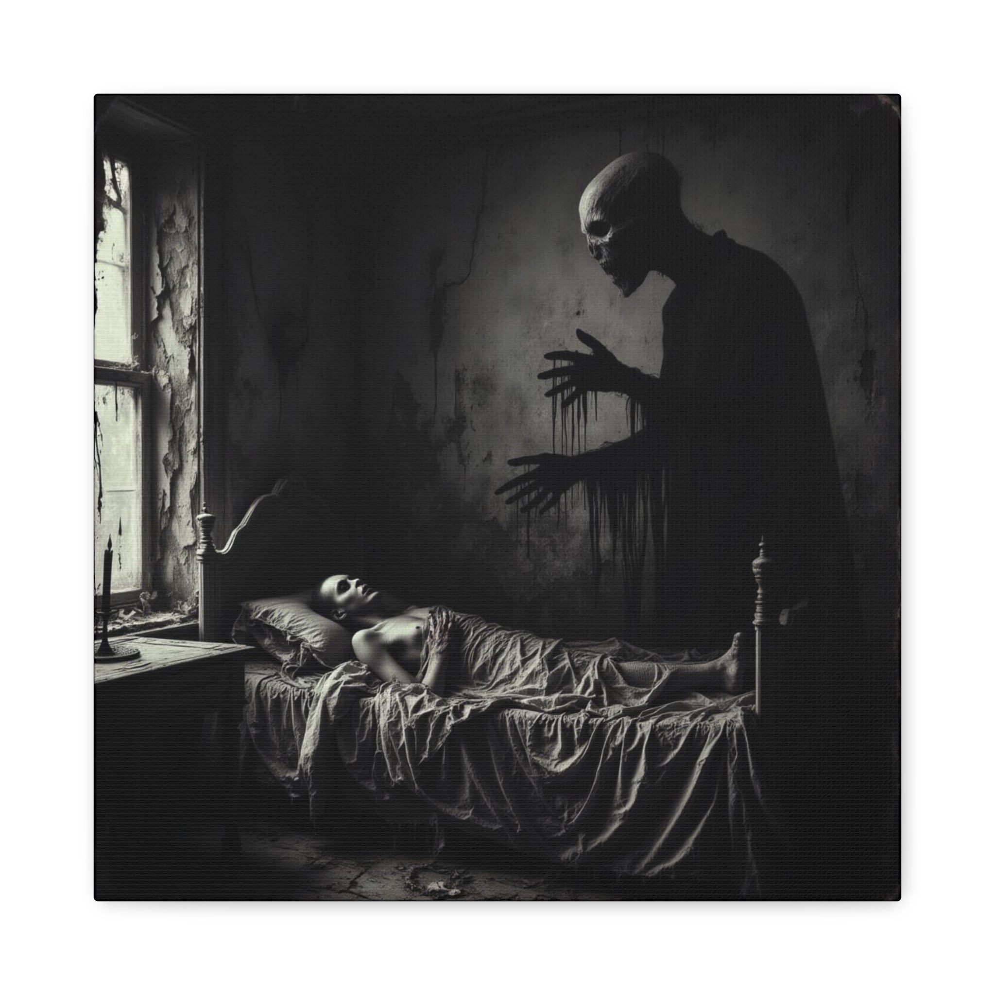Night Terrors Art Canvas Print, Gothic Wall Decor for Home, Horror Themed Art, Unique Gift for Halloween, Spooky Bedroom Decor