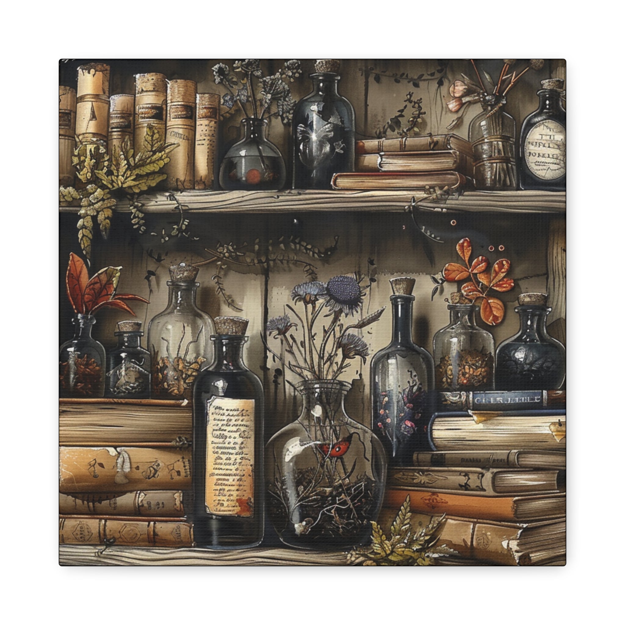 Vintage Bookstore Wall Art 3, Garden Decor, Black Bottle Artwork, Home Office Prints, Literary Gift, Cozy Aesthetic