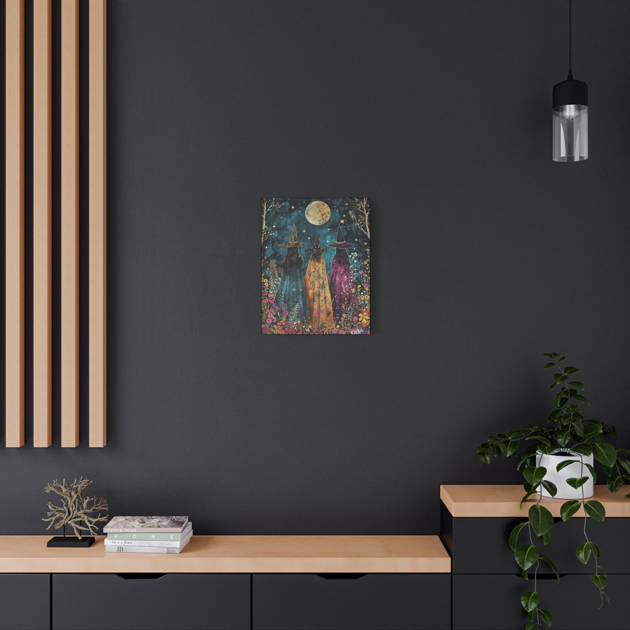 Full moon Trio Canvas Wall Art, Halloween Decor, Boho Home Decor, Mystic Wall Hanging, Witchy Artwork, Gift for Witches
