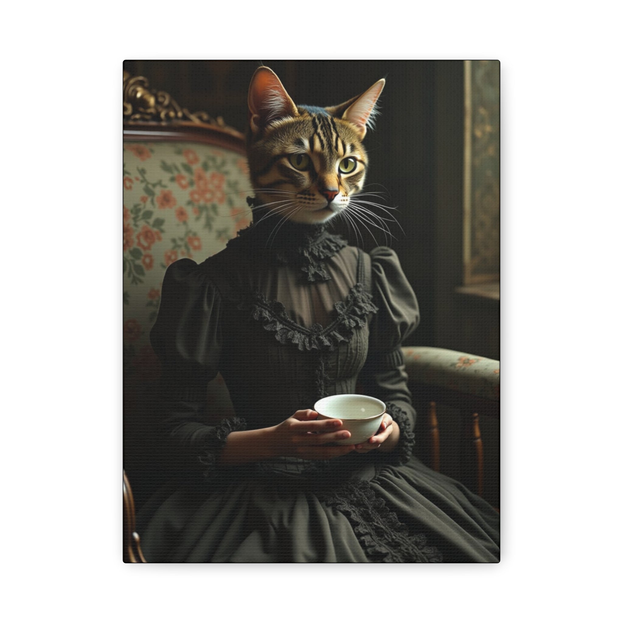Folk Horror Cat Canvas Art, Whimsical Home Decor, Gift for Cat Lovers, Unique Wall Art, Vintage Style Decoration, Cat Illustration Print