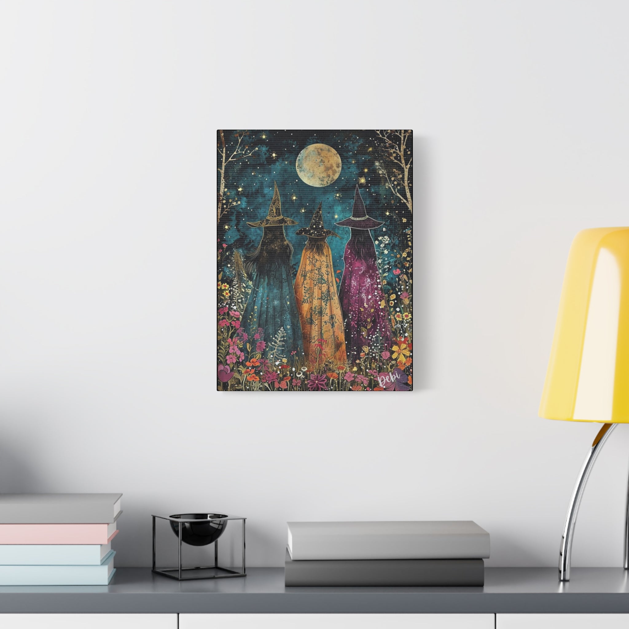 Full moon Trio Canvas Wall Art, Halloween Decor, Boho Home Decor, Mystic Wall Hanging, Witchy Artwork, Gift for Witches