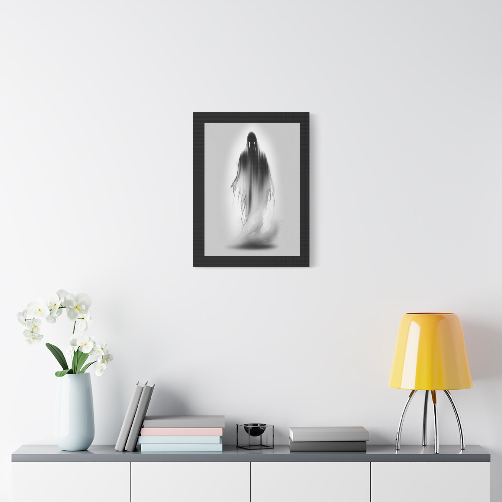 Spectre Art Print, Framed Wall Decor, Halloween Home Decoration, Monochrome Canvas, Gothic Room Accent