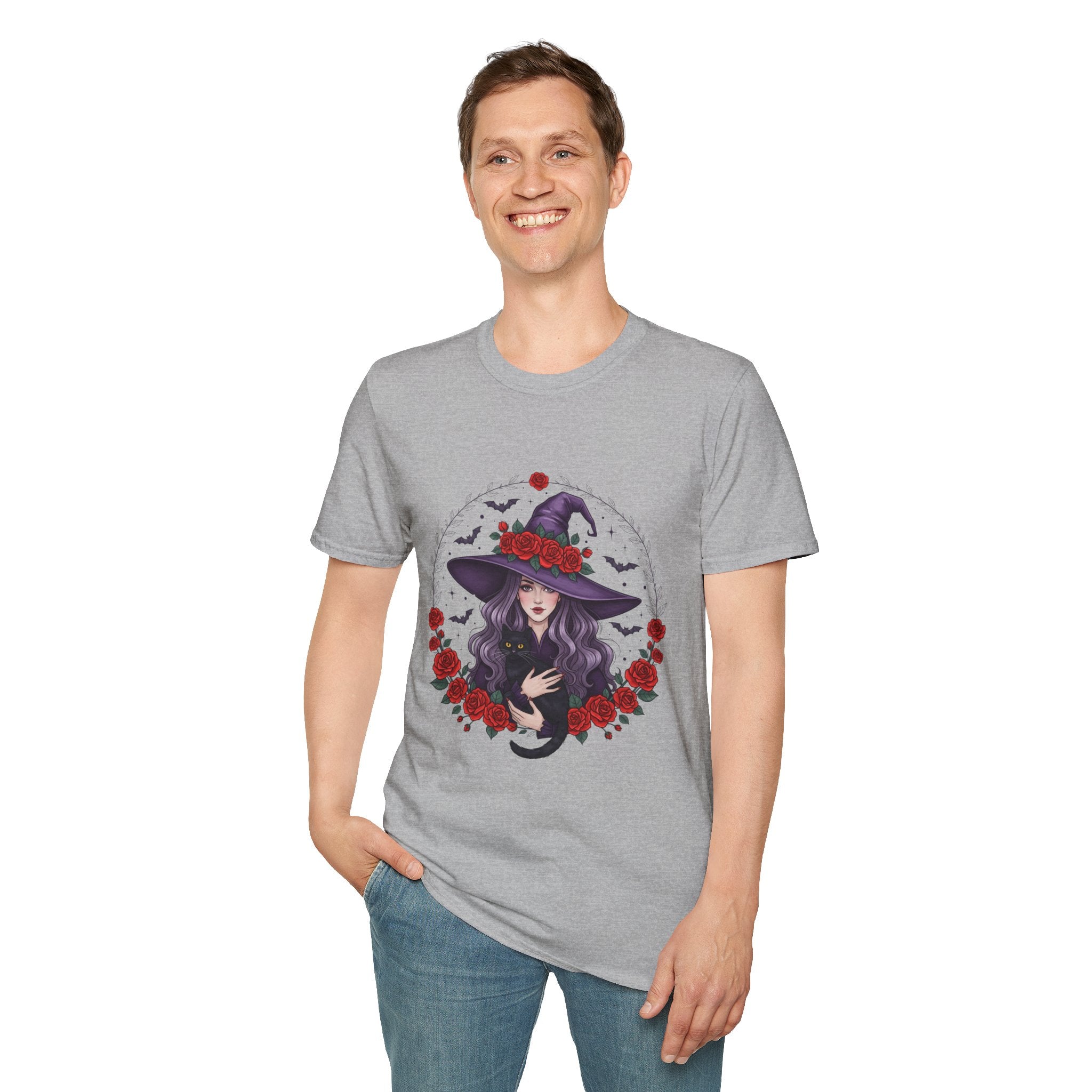 Witchy Floral T-Shirt for Every Occasion, Unisex Softstyle Tee, Halloween Gift, Cute Witch Shirt, Fashionable Tee, Everyday Style