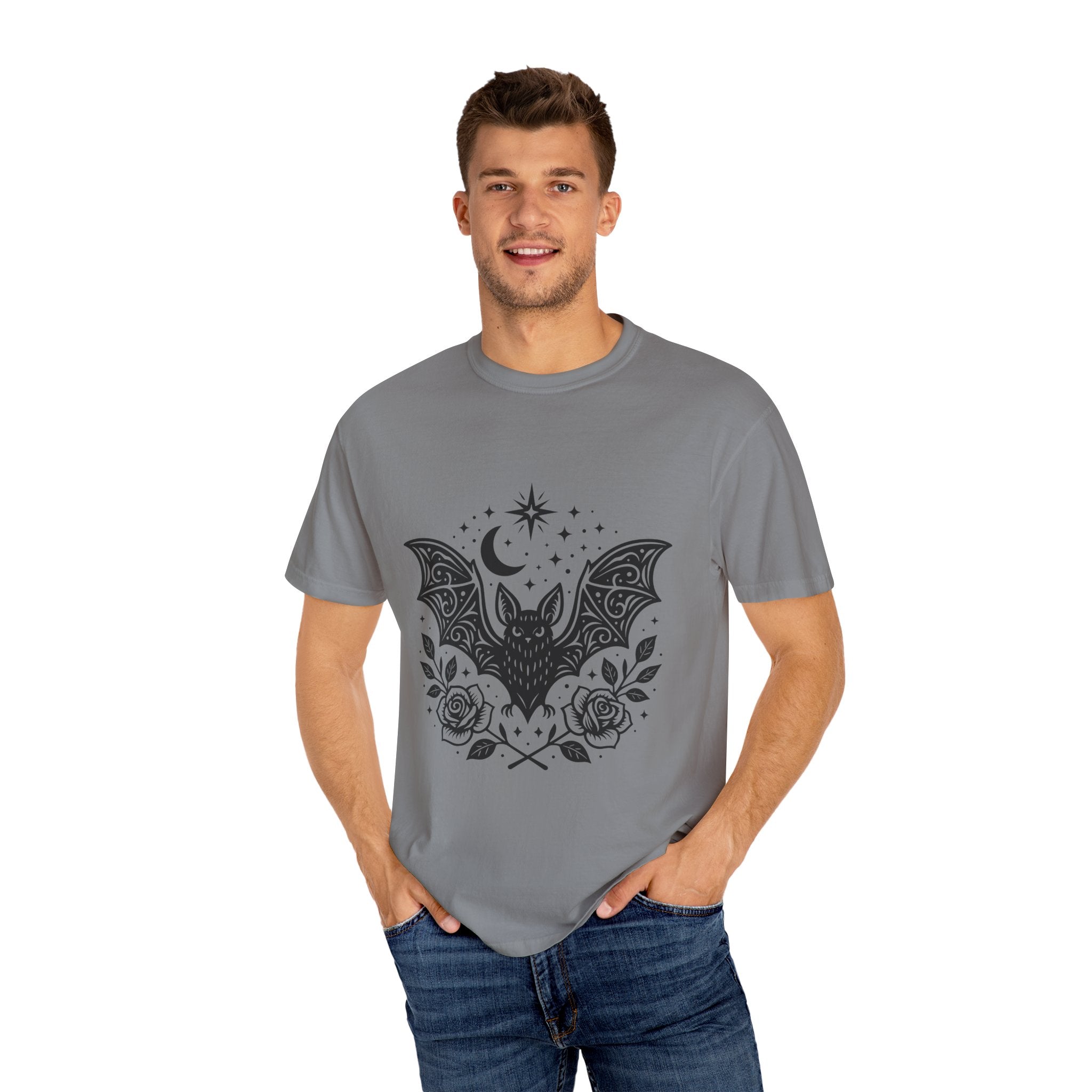 Gothic Bat Unisex T-Shirt, Vintage Style Tee for Halloween, Cool Graphic Top, Boho Clothing, Festival Wear
