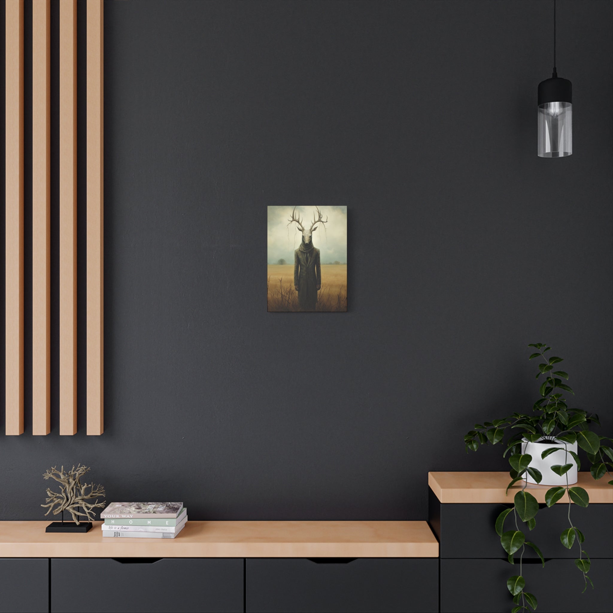 Folk Horror Deer Canvas Art Print, Surreal Nature Wall Decor, Unique Gift for Animal Lovers, Modern Home Aesthetic, Gothic Room Accent