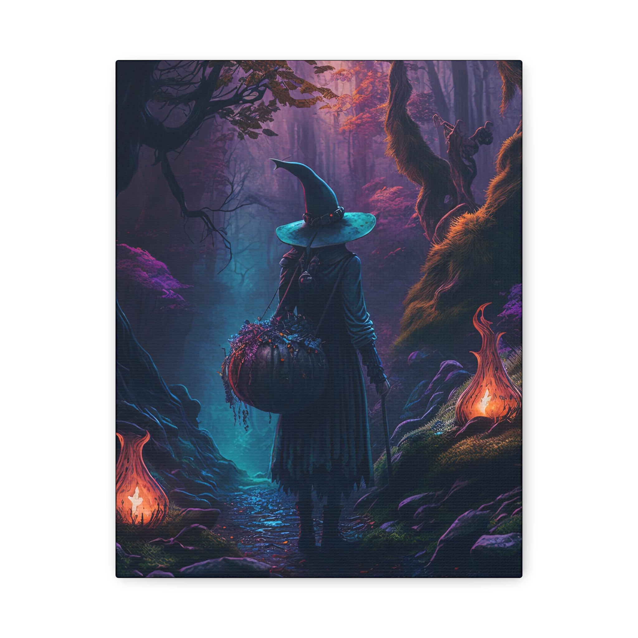 Night Herb Gathering Canvas Art, Witch Decor, Halloween Wall art, Fantasy Artwork, Boho Decor, Gift for Witch Lovers