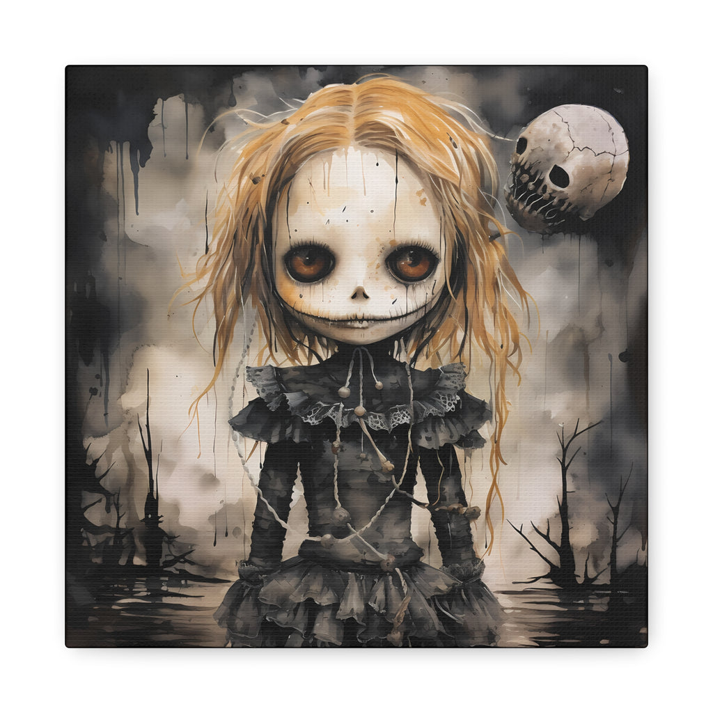 Creepy Doll Art Canvas, Gothic Wall Decor, Dark Aesthetic, Halloween Decor, Unique Home Print, Spooky Living Room Art
