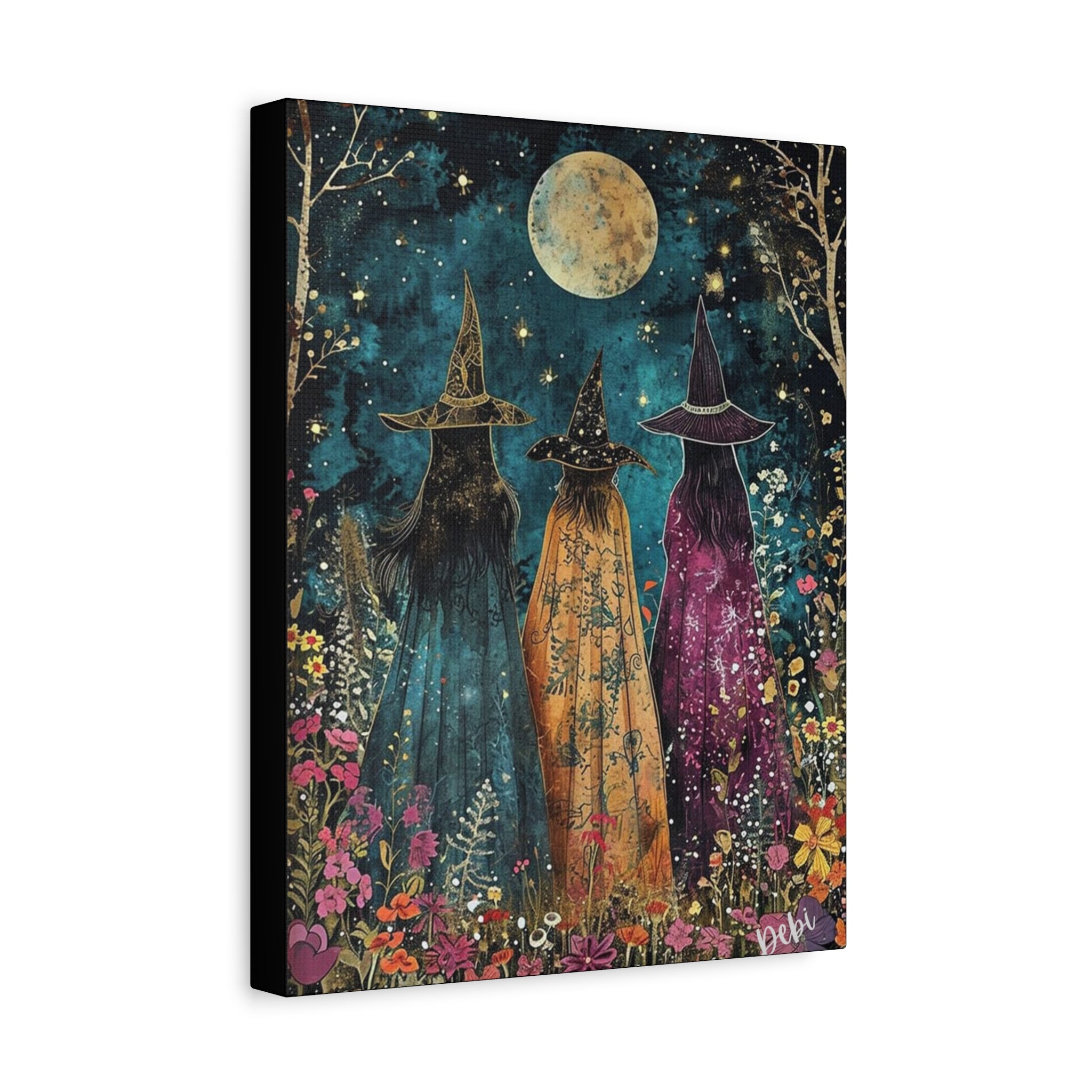 Full moon Trio Canvas Wall Art, Halloween Decor, Boho Home Decor, Mystic Wall Hanging, Witchy Artwork, Gift for Witches