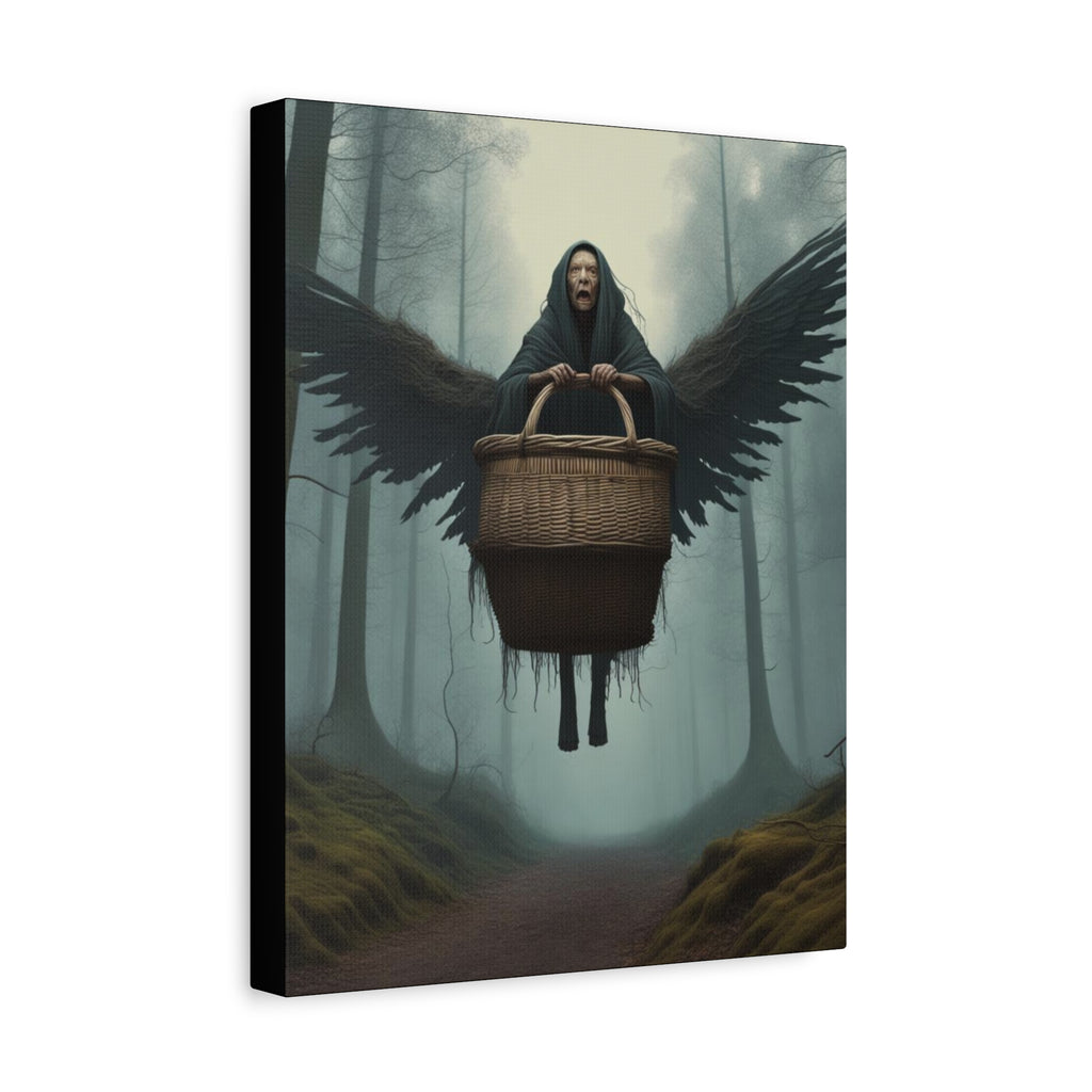 Baba Yaga Wall Art Canvas, Dark Angel Decor, Gothic Home Decor, Unique Gift for Art Lovers, Witchy Wall Art, Mysterious Art Print