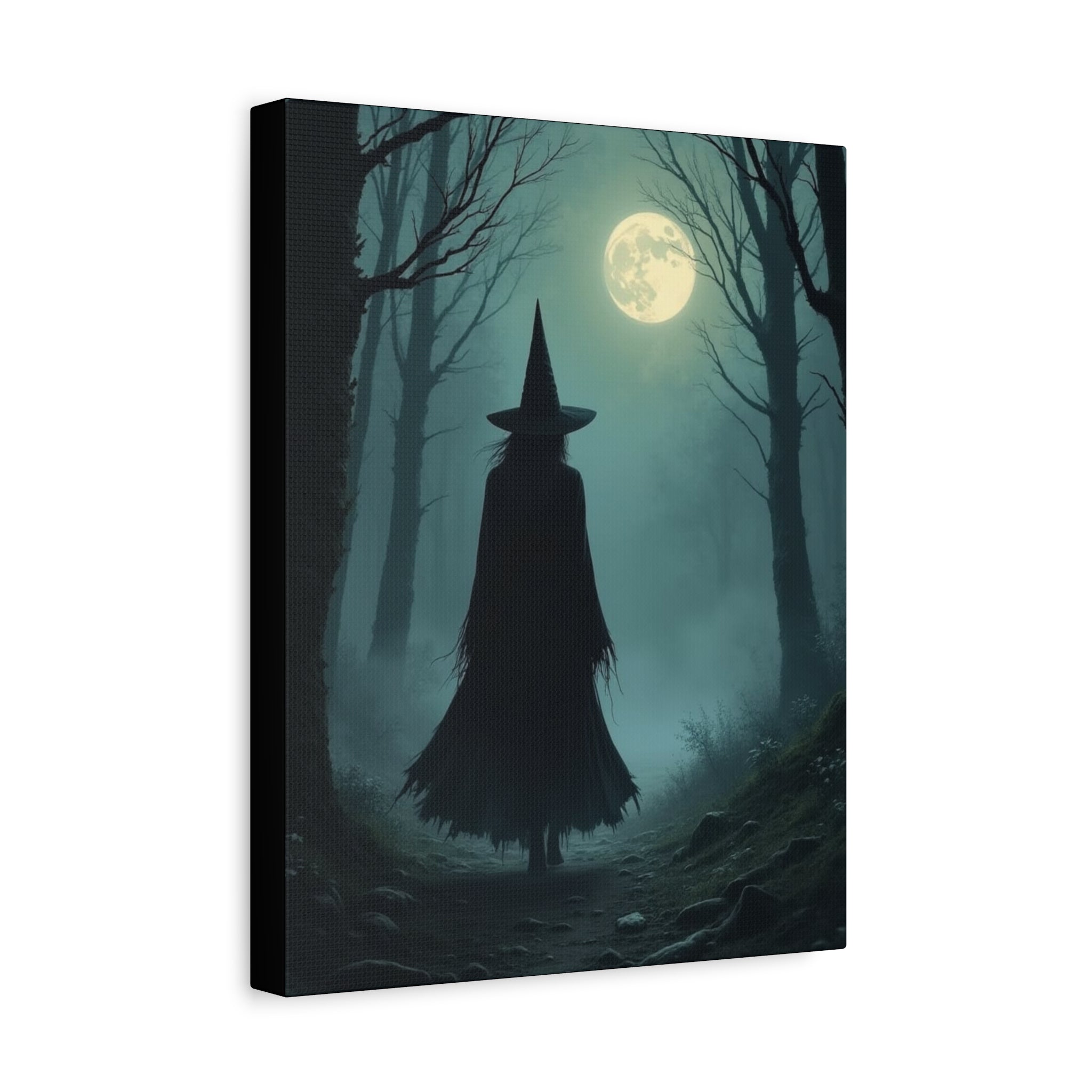 Full Moon Art Canvas, Spooky Wall Decor, Halloween Home Decoration, Witch Themed Gift, Witchy Artwork for October