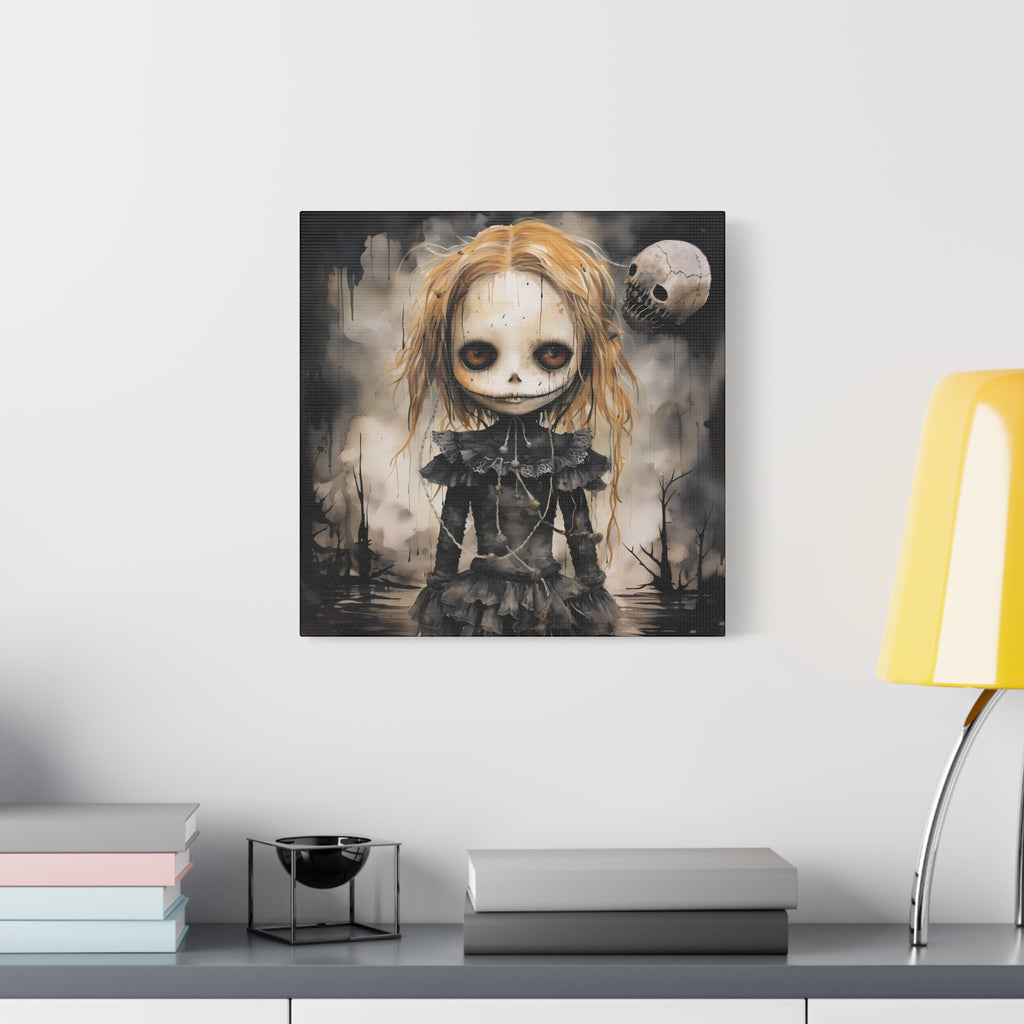 Creepy Doll Art Canvas, Gothic Wall Decor, Dark Aesthetic, Halloween Decor, Unique Home Print, Spooky Living Room Art
