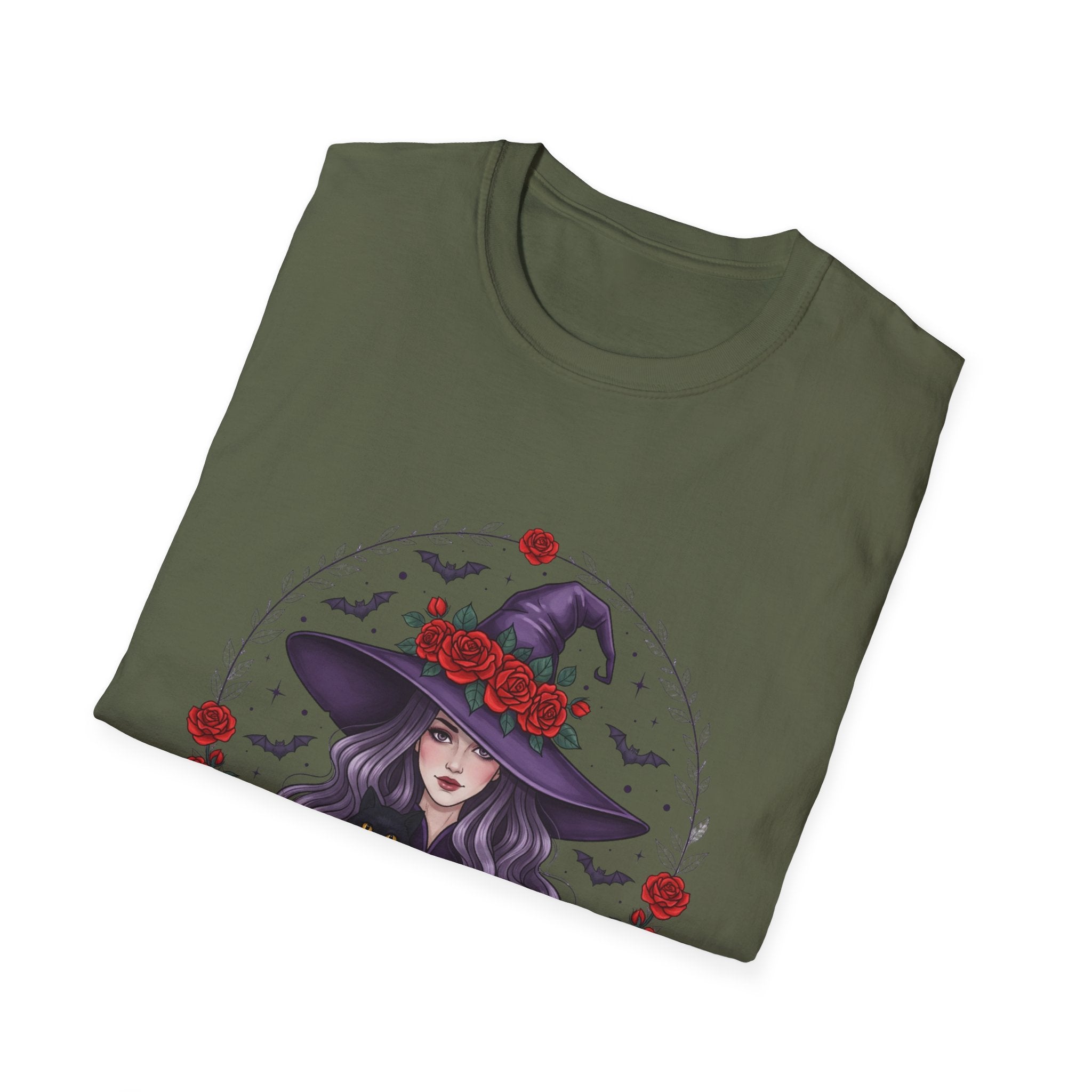Witchy Floral T-Shirt for Every Occasion, Unisex Softstyle Tee, Halloween Gift, Cute Witch Shirt, Fashionable Tee, Everyday Style