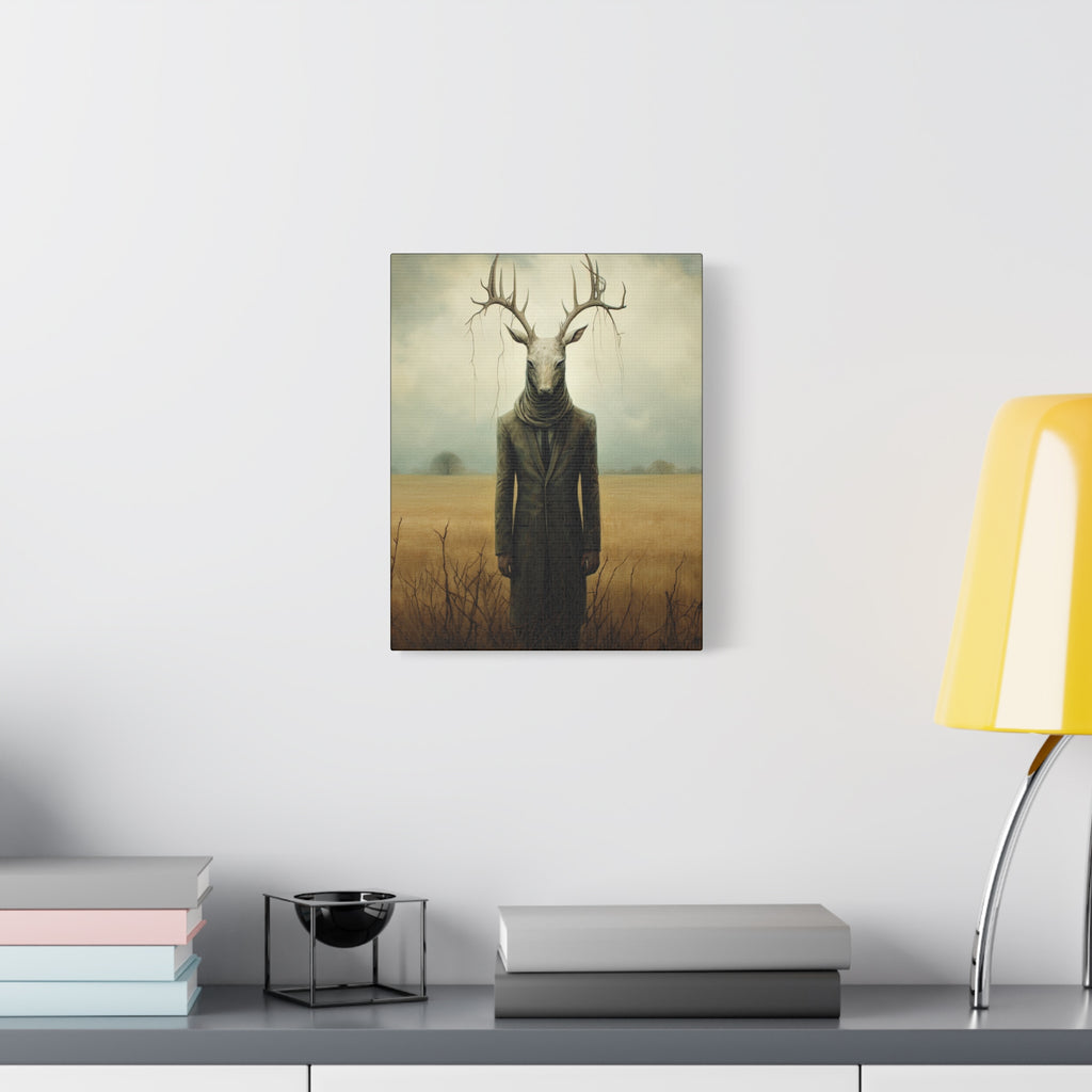 Folk Horror Deer Canvas Art Print, Surreal Nature Wall Decor, Unique Gift for Animal Lovers, Modern Home Aesthetic, Gothic Room Accent