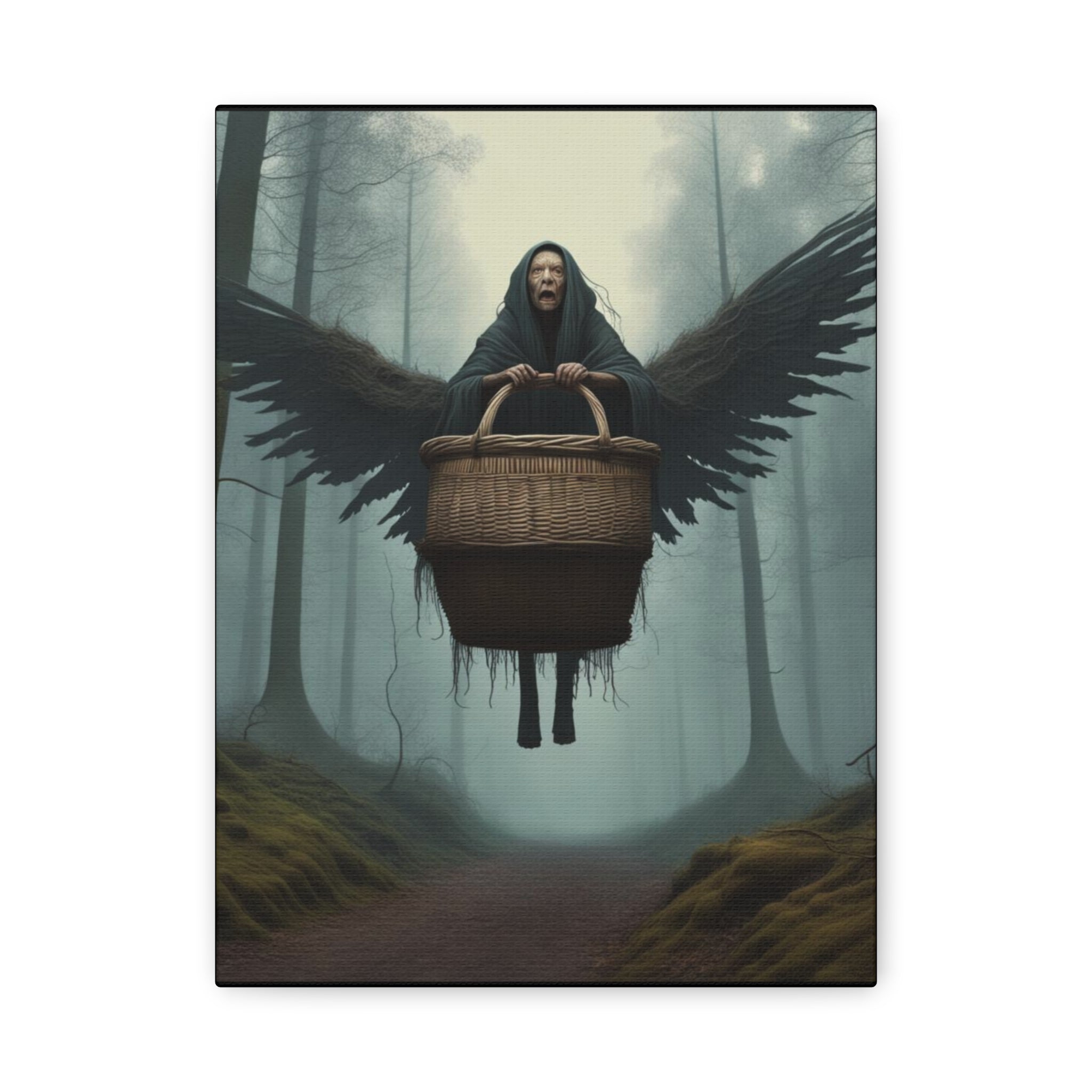 Baba Yaga Wall Art Canvas, Dark Angel Decor, Gothic Home Decor, Unique Gift for Art Lovers, Witchy Wall Art, Mysterious Art Print