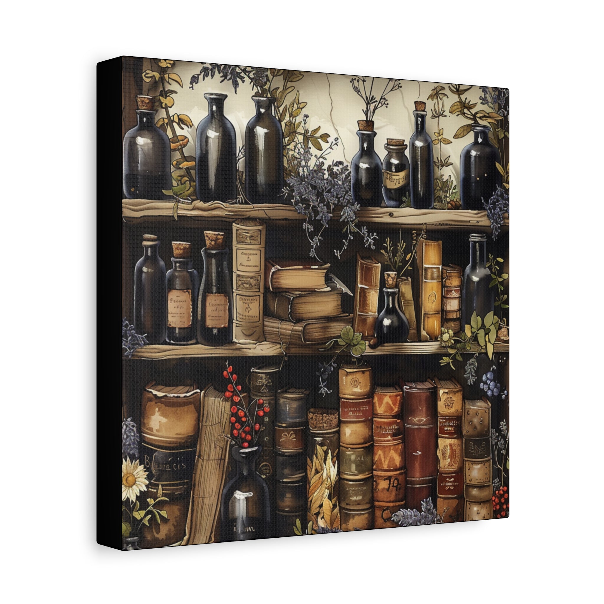 Vintage Bookstore Wall Art, Garden Decor, Black Bottle Artwork, Home Office Prints, Literary Gift, Cozy Aesthetic