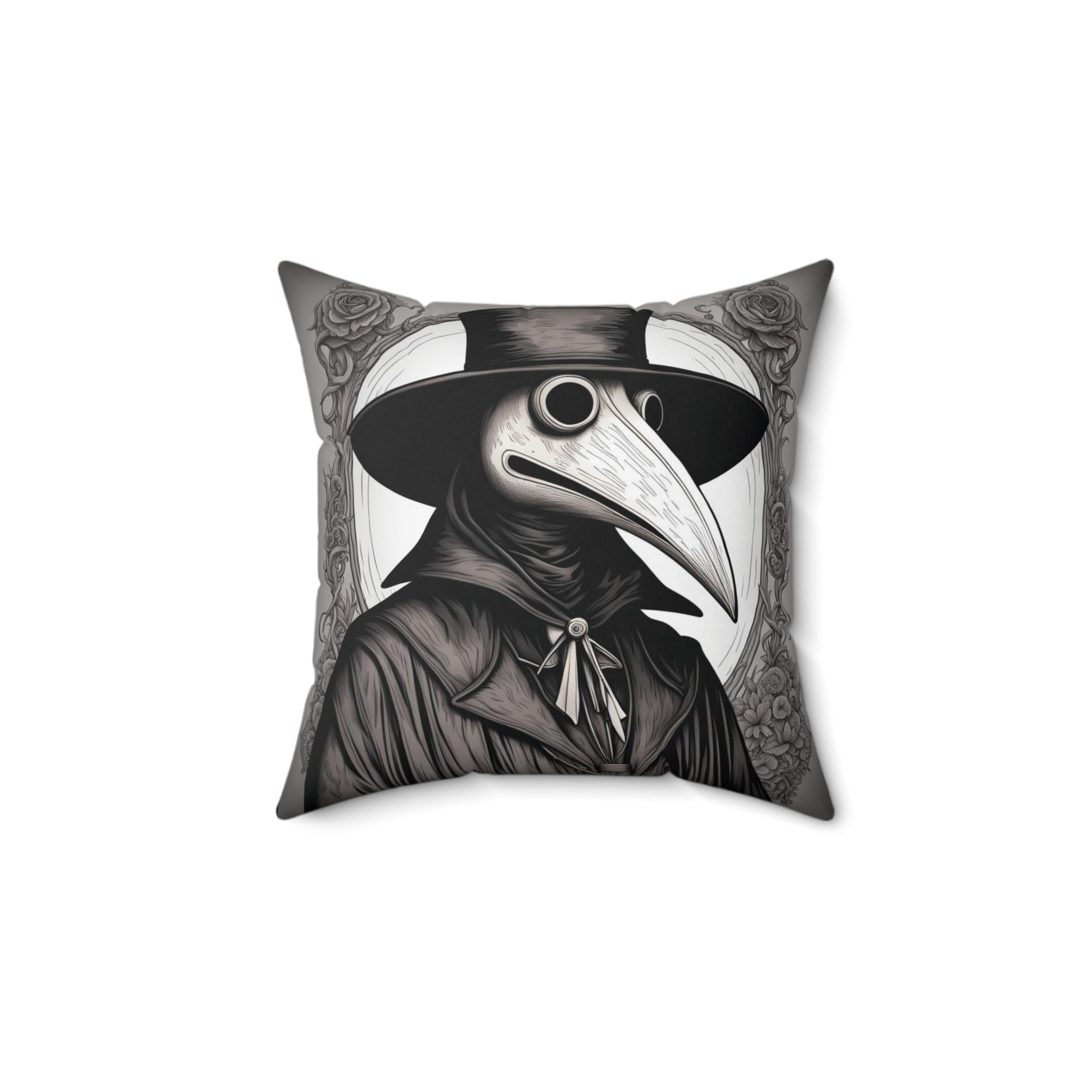 Macabre Elegance: Spun Polyester Square Pillow with Plague Doctor Design, Gothic Decor, Halloween Cushion, Unique Home Accent, Gift Idea