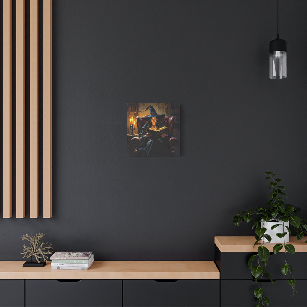 The Reader Canvas Art, Stretched Wall Decor, Halloween Nostalgia, Witch Reading Canvas, Magical Home Decor, Enchanted Living Room Art