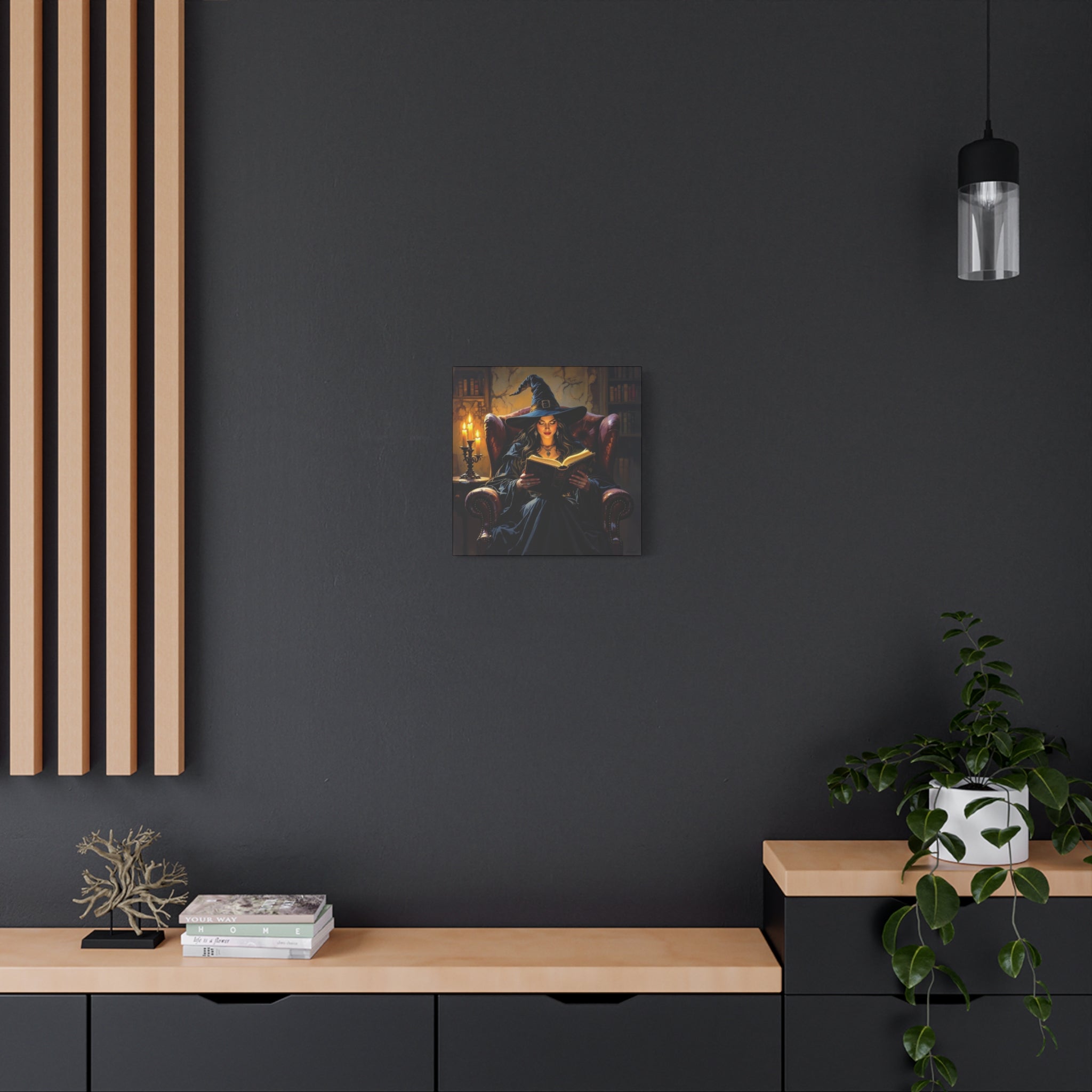 The Reader Canvas Art, Stretched Wall Decor, Halloween Nostalgia, Witch Reading Canvas, Magical Home Decor, Enchanted Living Room Art