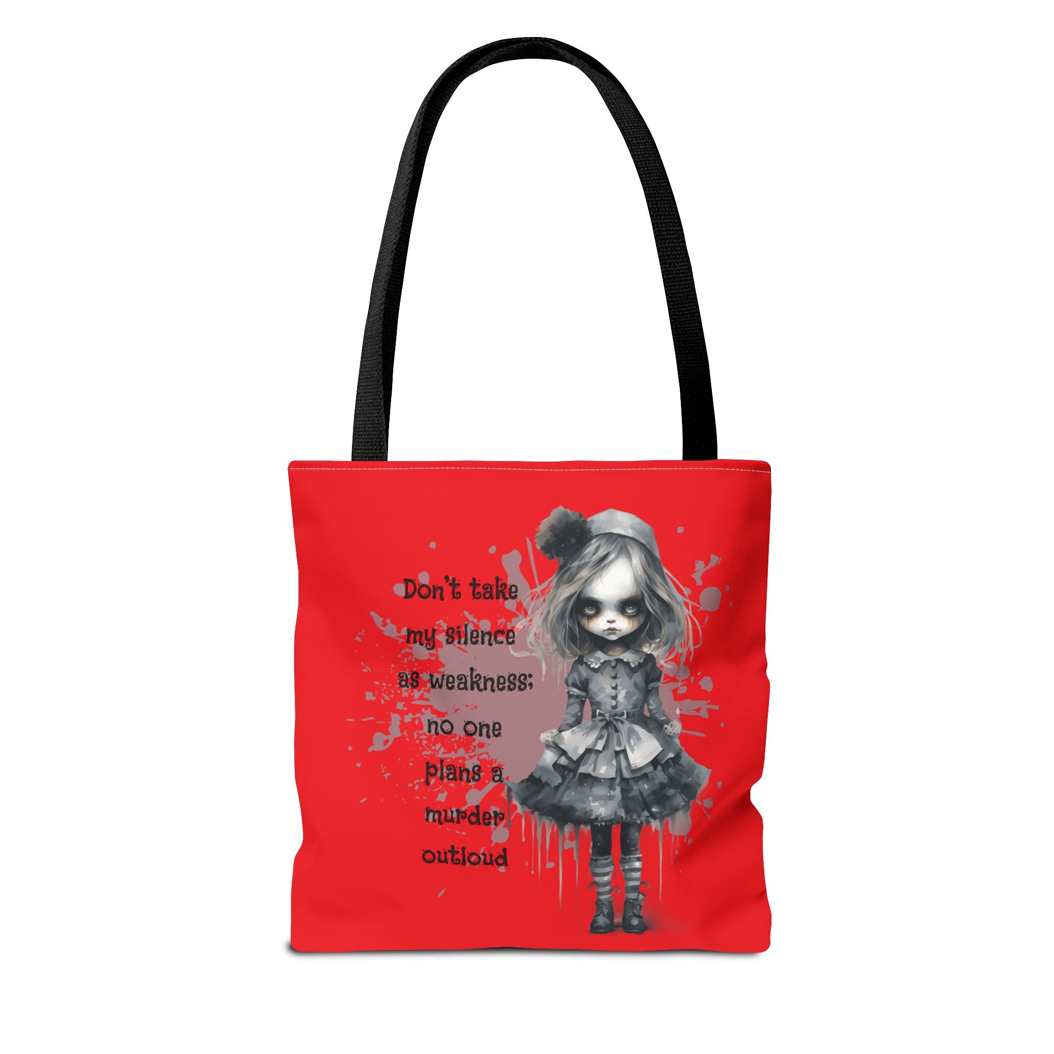 Creepy Doll Tote Bag: Don't Take My Silence As Weakness, Canvas Bag, Goth Style, Everyday Tote, Gift for Her