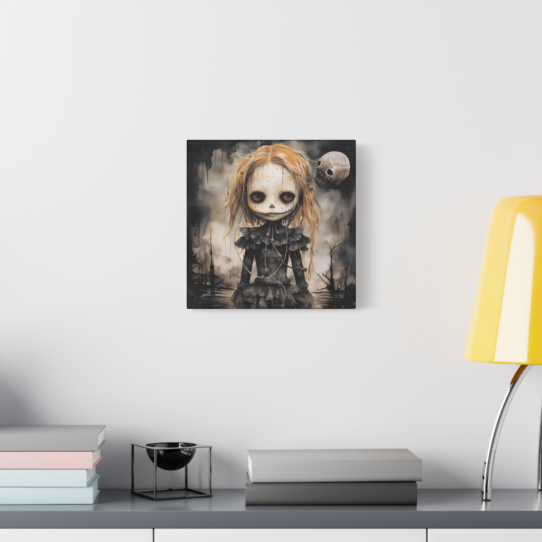 Creepy Doll Art Canvas, Gothic Wall Decor, Dark Aesthetic, Halloween Decor, Unique Home Print, Spooky Living Room Art