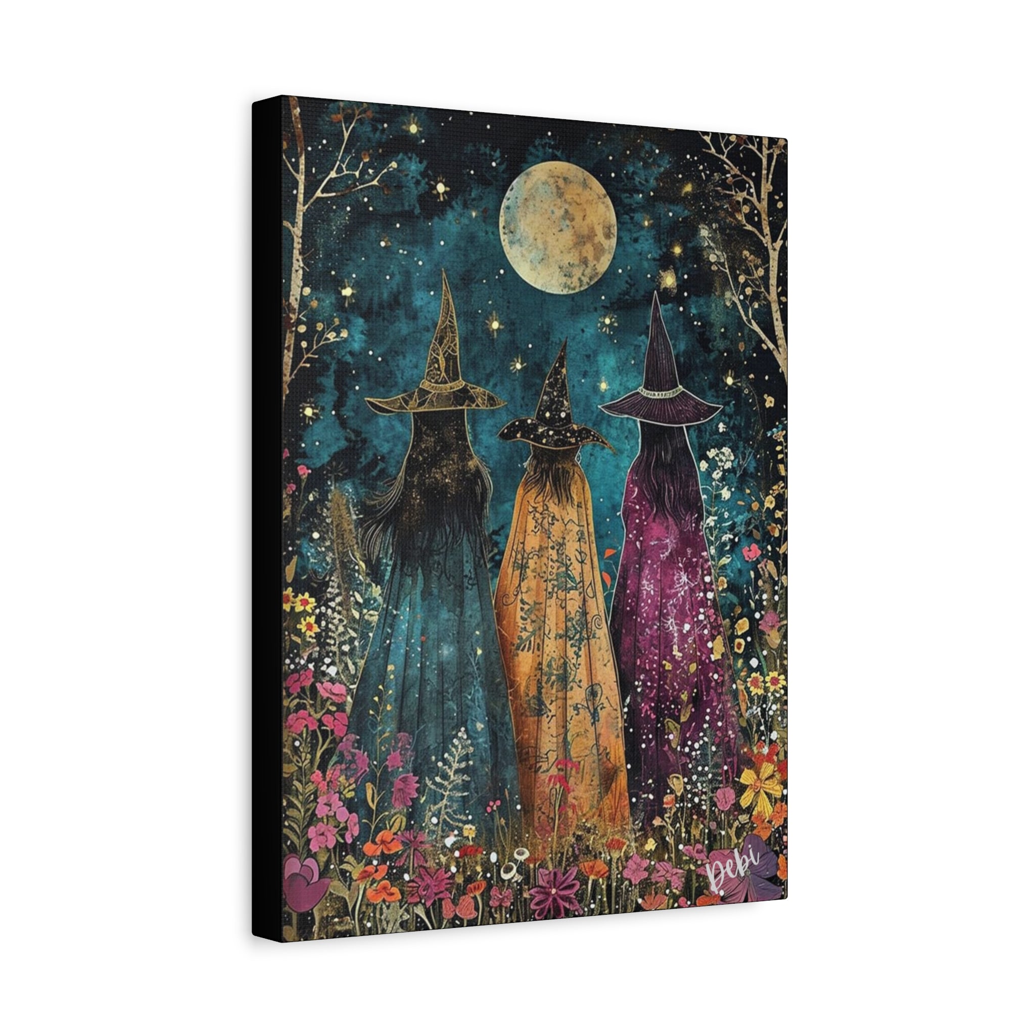 Full moon Trio Canvas Wall Art, Halloween Decor, Boho Home Decor, Mystic Wall Hanging, Witchy Artwork, Gift for Witches