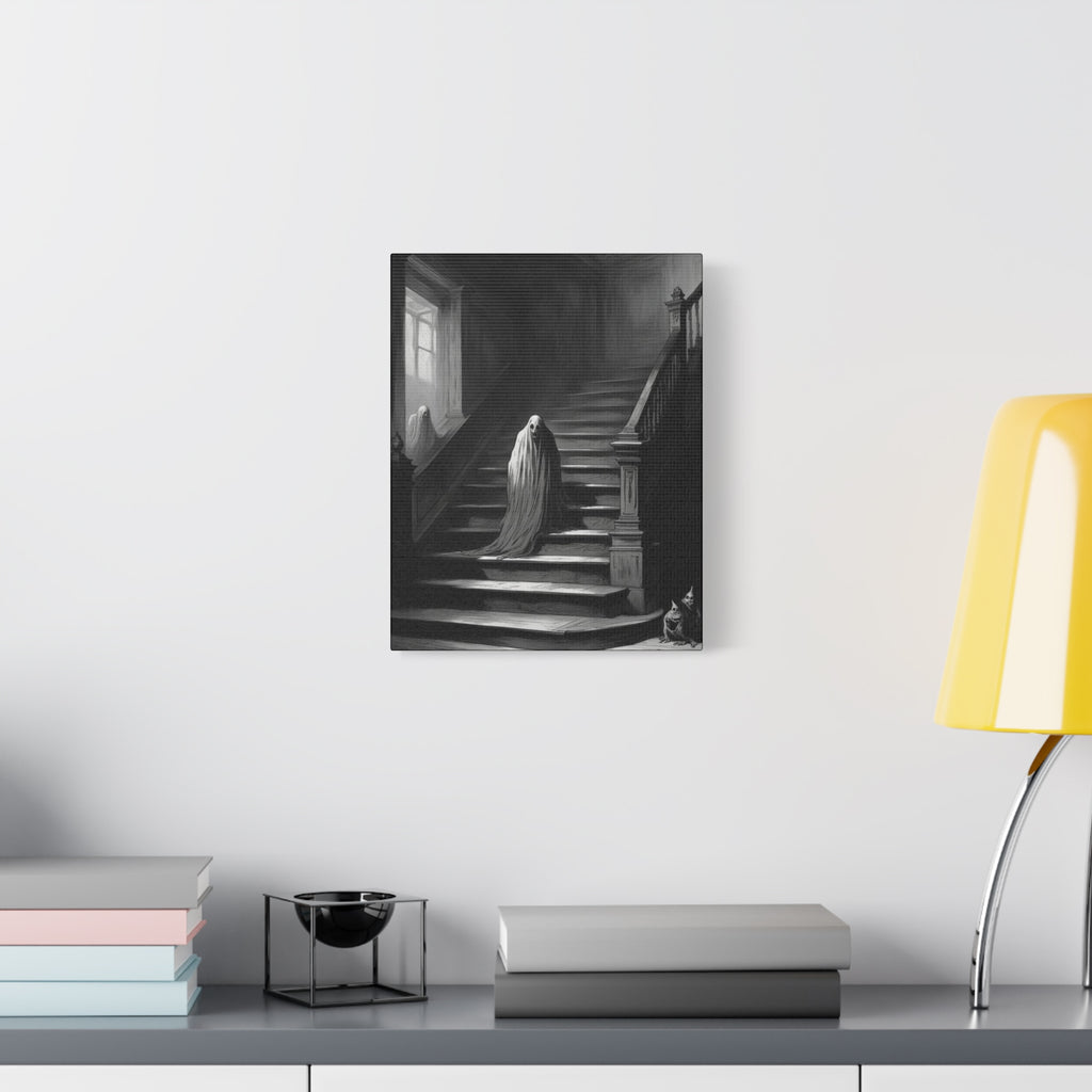 Haunted Staircase Canvas Art, Black and White Wall Decor, Gothic Home Decor, Spooky Halloween Artwork, Unique Gift for Horror Lovers