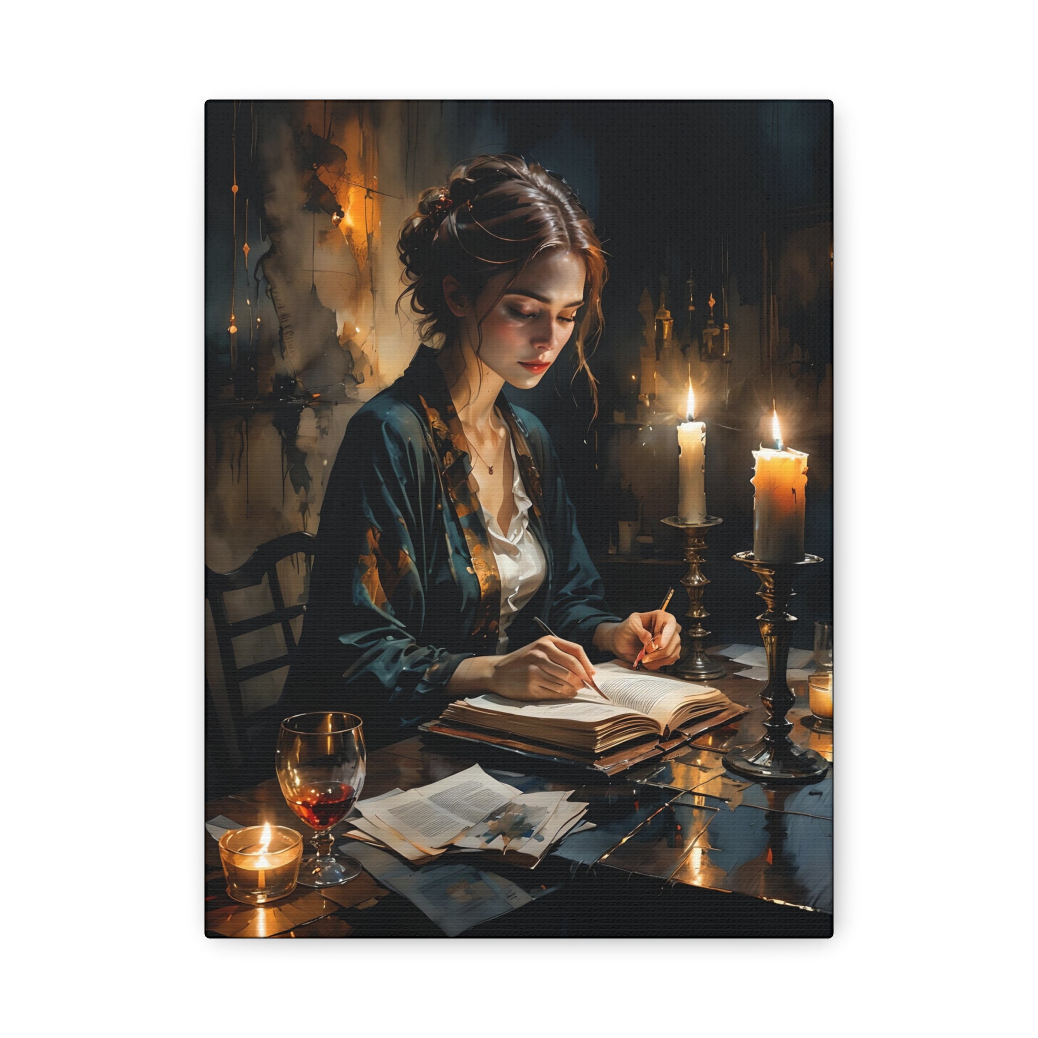 The Writer Stretched Canvas Wall Art, Cozy Home Décor, Perfect Gift for Book Lovers, Mystical Artwork, Living Room Accent