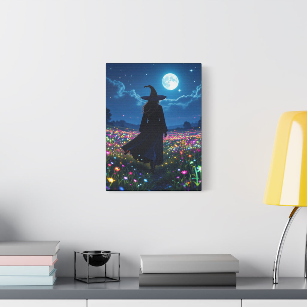 The Night Vale Canvas Print, Enchanted Wall Art, Moonlit Landscape, Halloween Decor, Gift for Witch Lovers