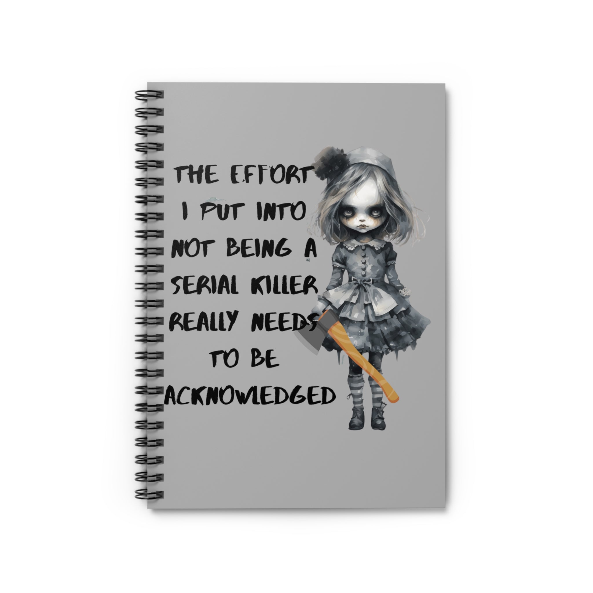 Creepy Doll Spiral Notebook, Dark Humor Journal, Unique Gift for Writers, Halloween Decor, Edgy Stationery Underscore Effort