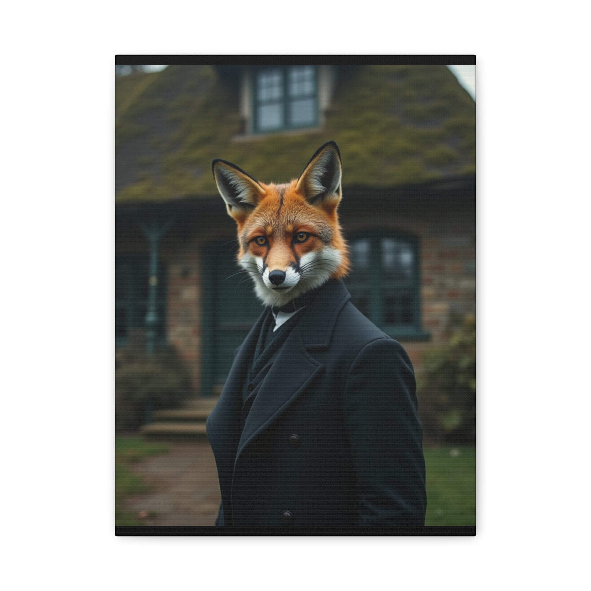 Folk Horror Fox Portrait Canvas Wall Art, Animal Lover Decor, Unique Gift, Rustic Home Accent, Nature-Inspired Artwork