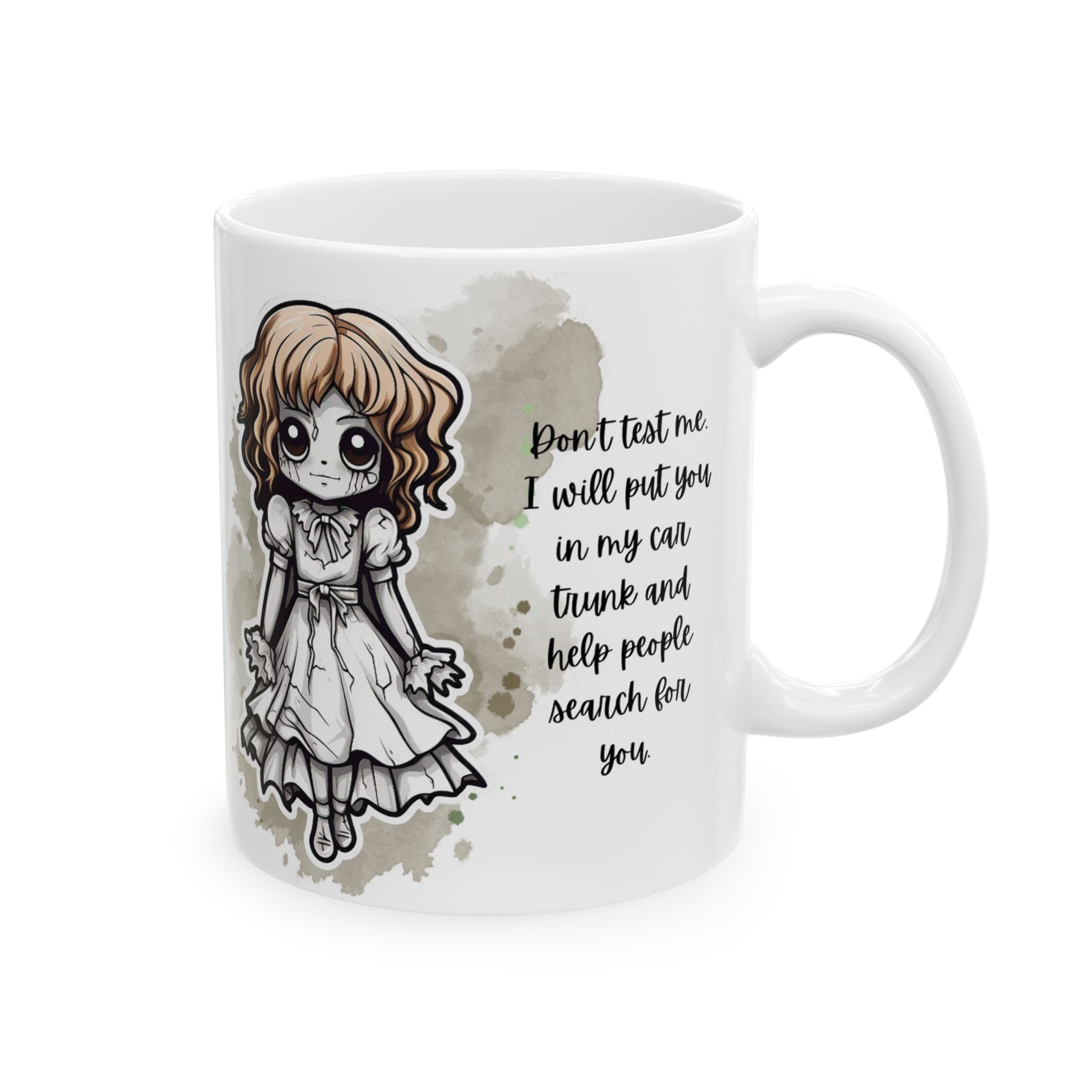 Creepy Doll Ceramic Mug with Playful Design - Perfect Gift for Friends, Family, and Special Occasions