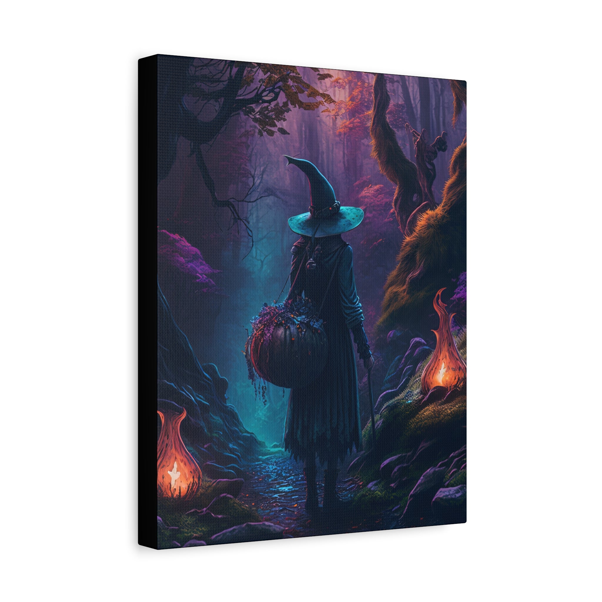 Night Herb Gathering Canvas Art, Witch Decor, Halloween Wall art, Fantasy Artwork, Boho Decor, Gift for Witch Lovers