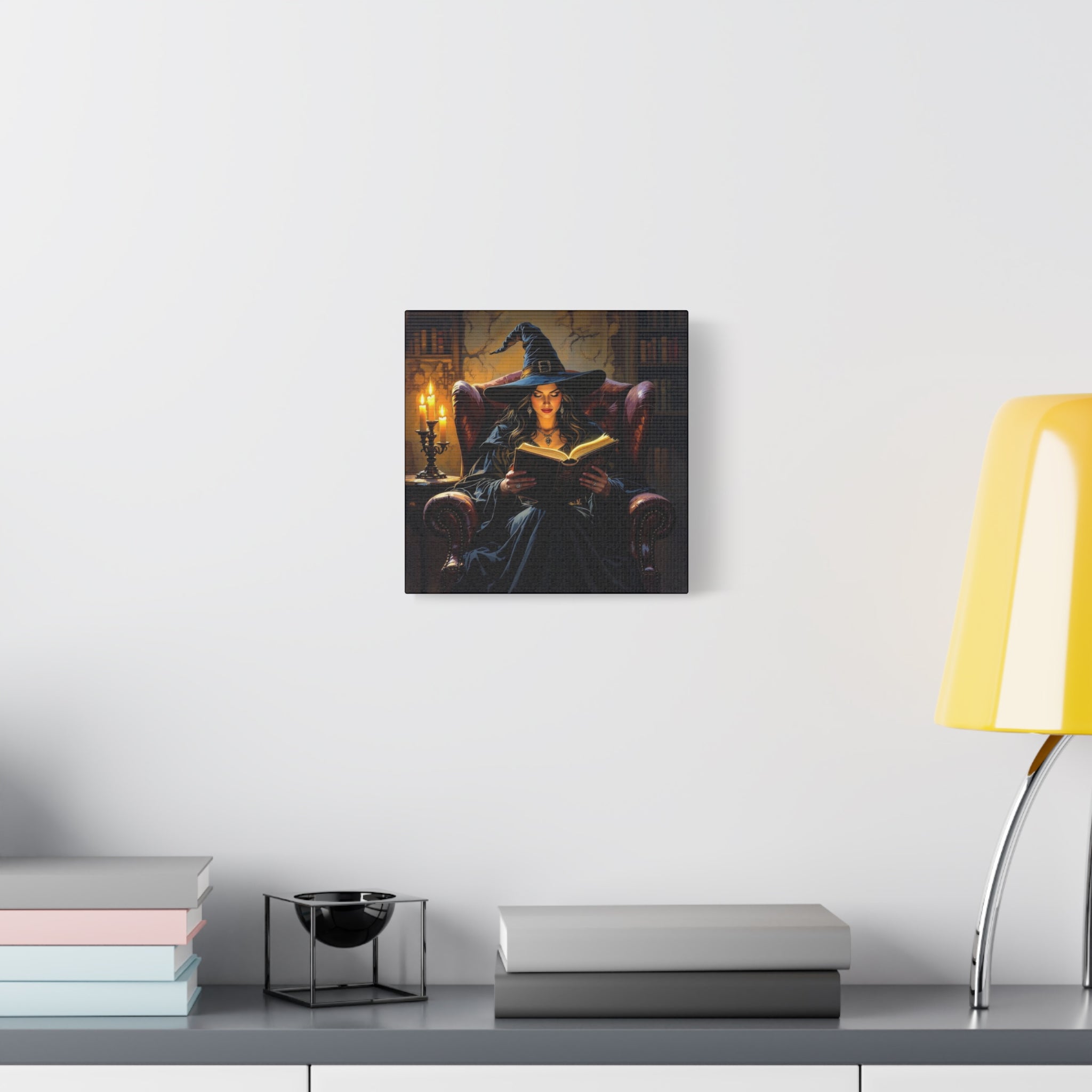 The Reader Canvas Art, Stretched Wall Decor, Halloween Nostalgia, Witch Reading Canvas, Magical Home Decor, Enchanted Living Room Art