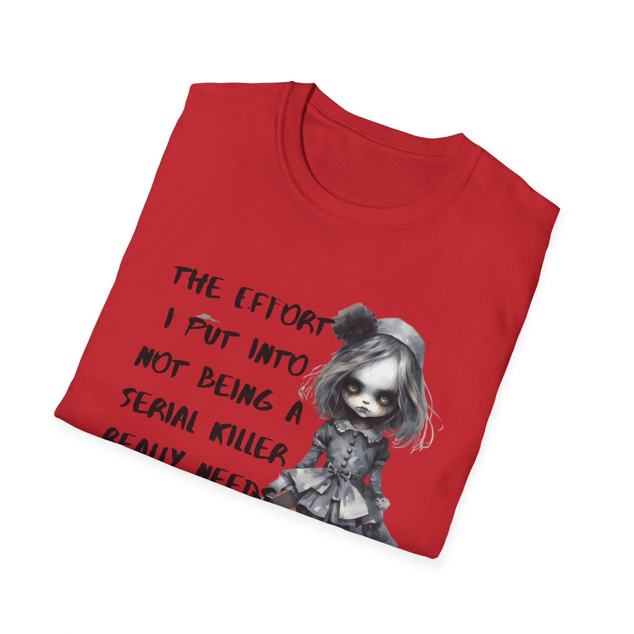 Unisex Graphic Tee with Creepy Doll Humor Design, Ideal for Quirky Fashion Lovers, Perfect for Casual Outings, Birthdays, and Halloween, [...]