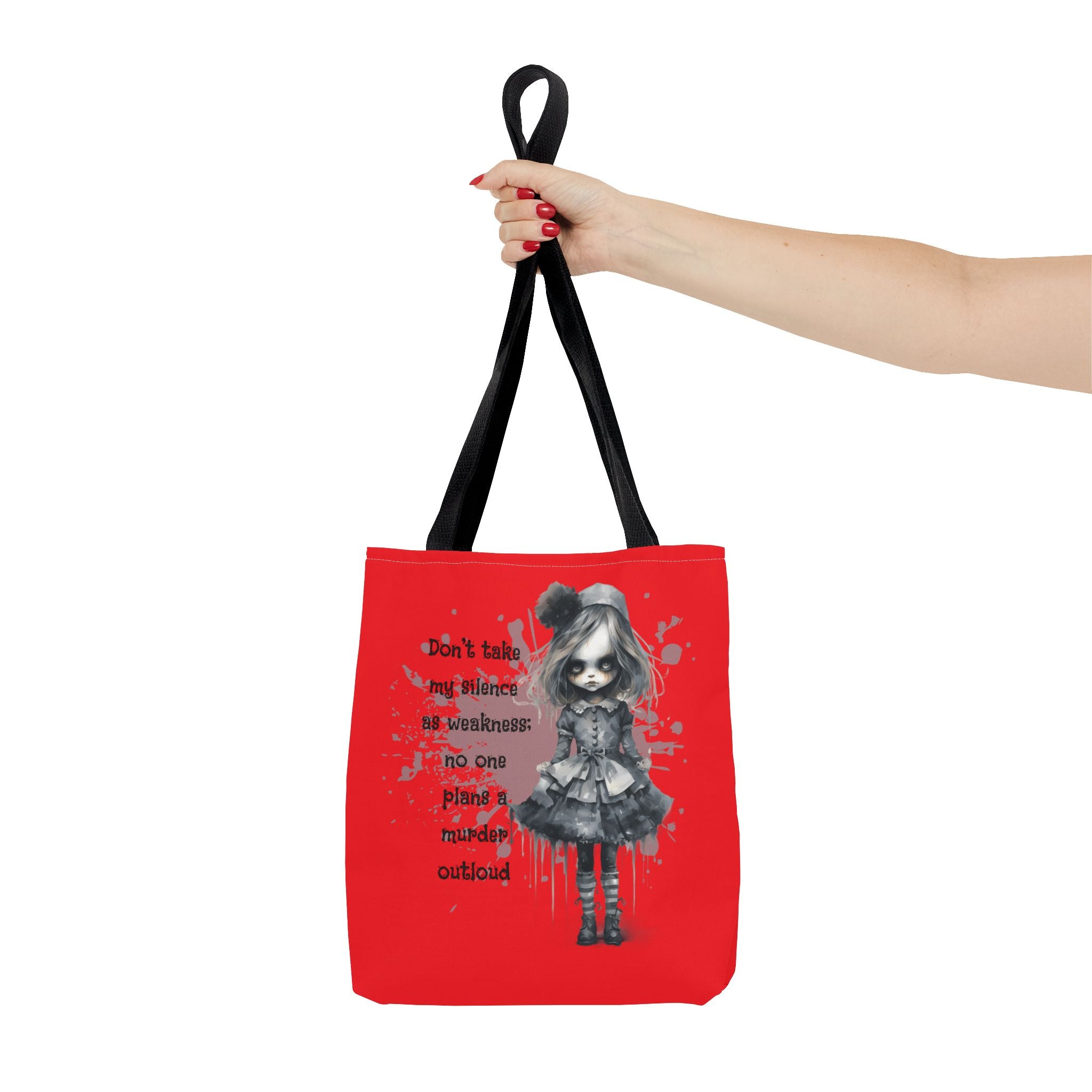 Creepy Doll Tote Bag: Don't Take My Silence As Weakness, Canvas Bag, Goth Style, Everyday Tote, Gift for Her