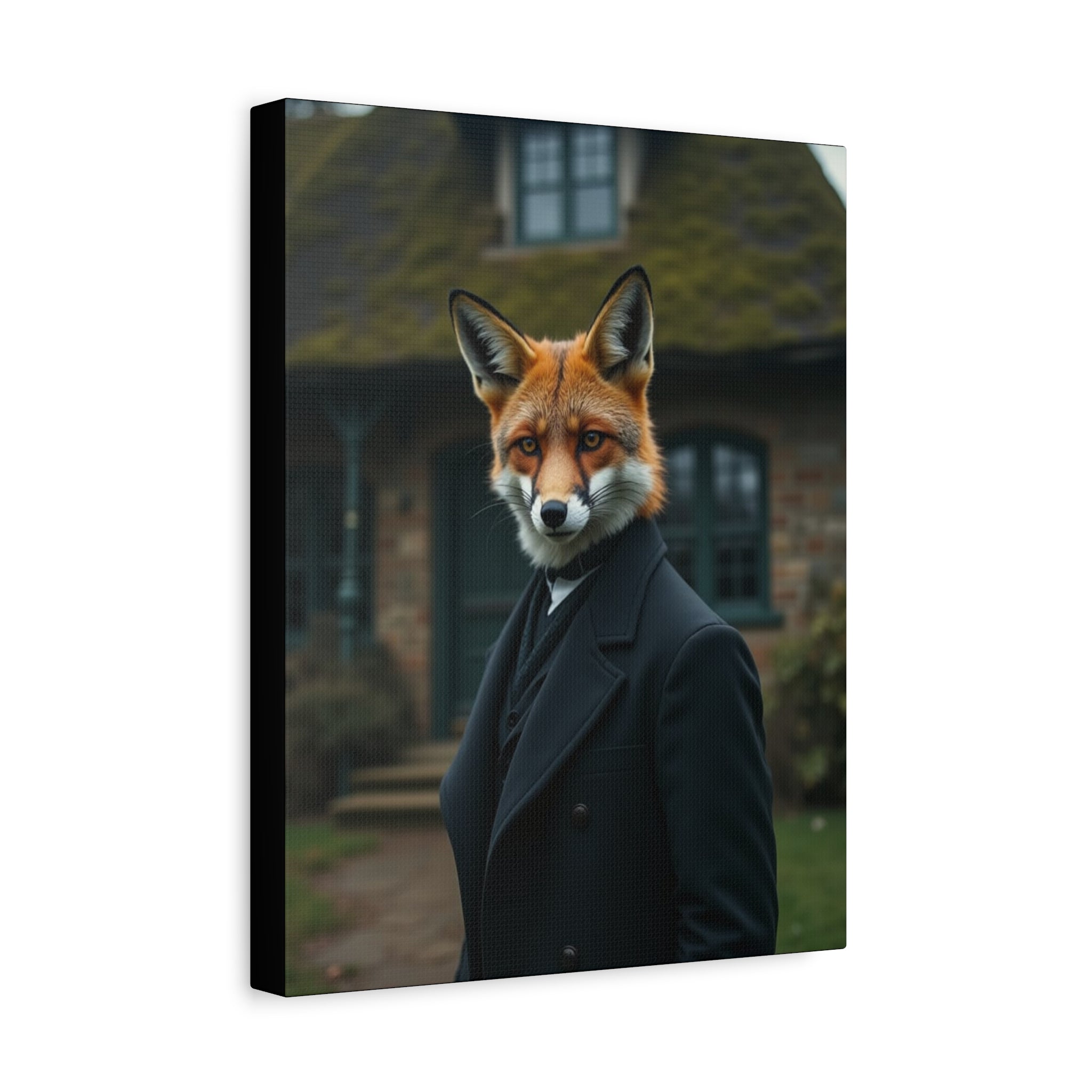 Folk Horror Fox Portrait Canvas Wall Art, Animal Lover Decor, Unique Gift, Rustic Home Accent, Nature-Inspired Artwork