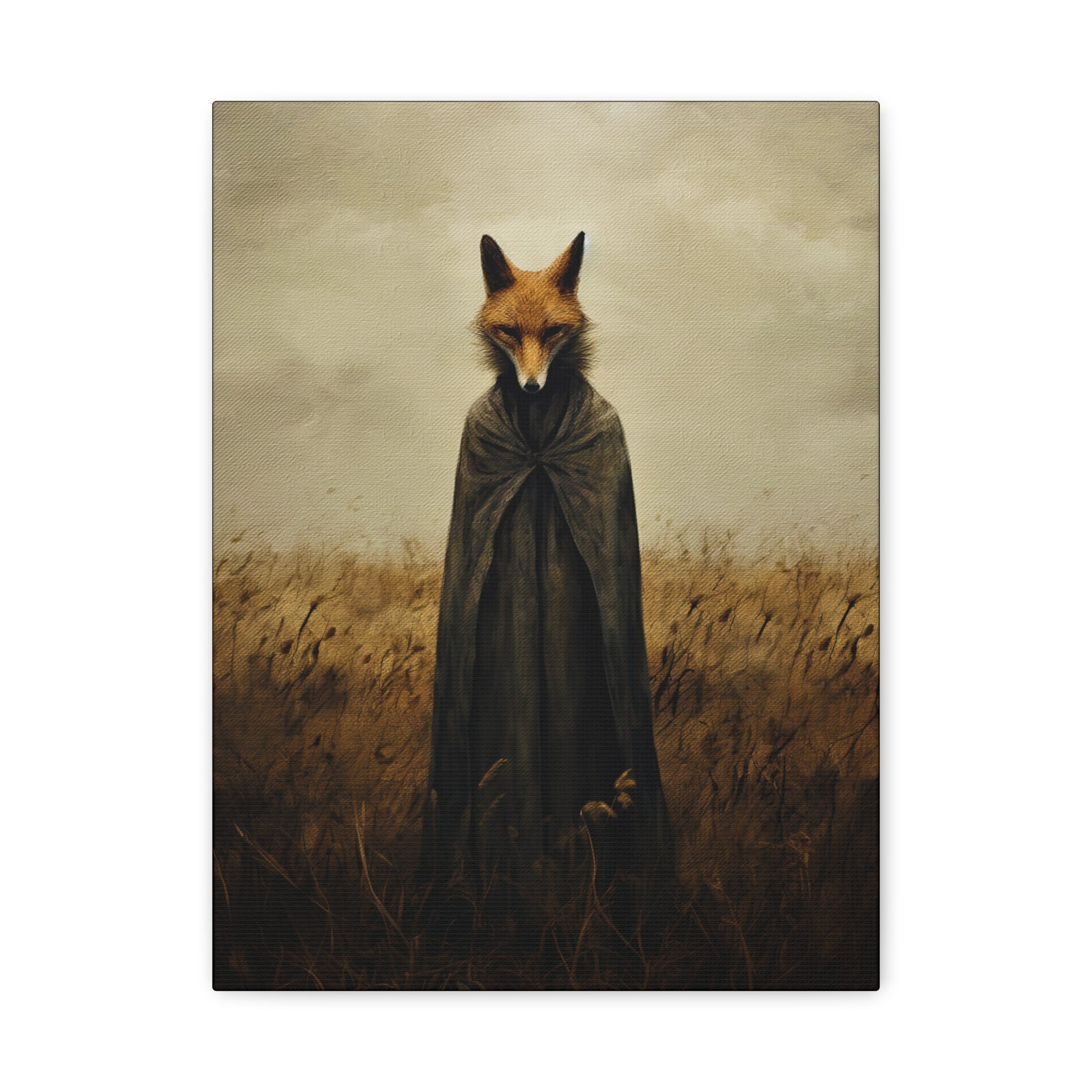Folk Horror Fox Canvas Wall Art, Animal Artwork, Nature Decor, Living Room, Gift for Animal Lovers, Home Wall Decoration