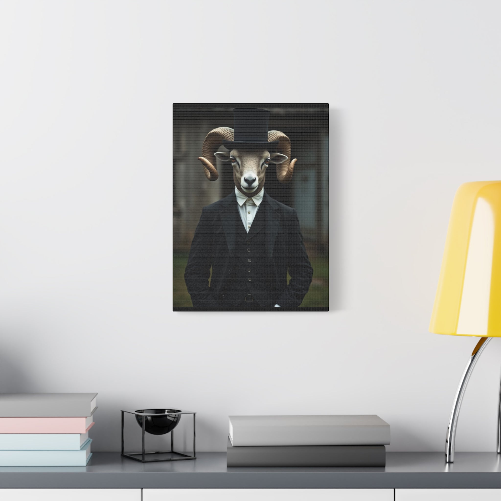 Folk Horror Ram Stylish Canvas Wall Art, Modern Home Decor, Unique Gift for Animal Lovers, Quirky Art Piece, Ideal for Lazy Days