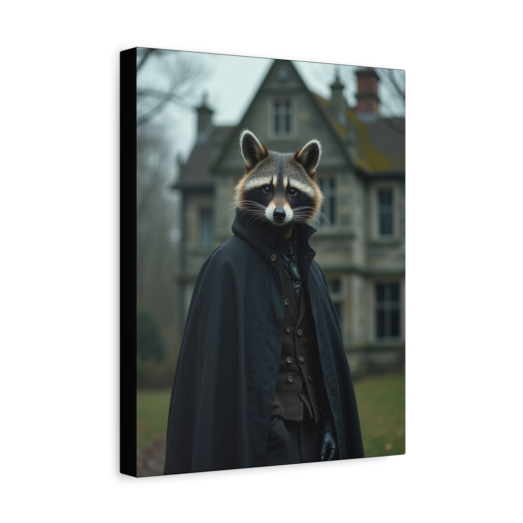 Folk Horror Raccoon Art Canvas, Raccoon Decor, Unique Wall Art, Home Aesthetic, Quirky Animal Portrait, Gift for Animal Lovers
