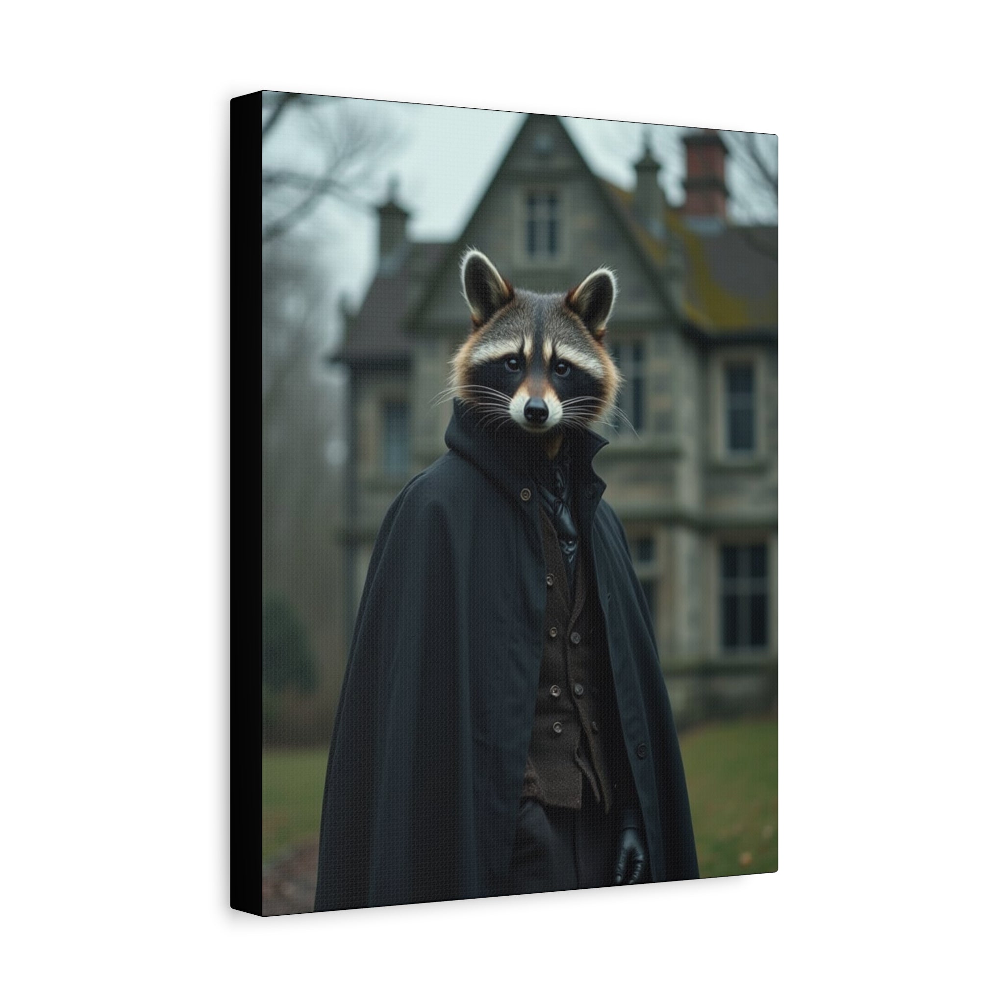 Folk Horror Raccoon Art Canvas, Raccoon Decor, Unique Wall Art, Home Aesthetic, Quirky Animal Portrait, Gift for Animal Lovers