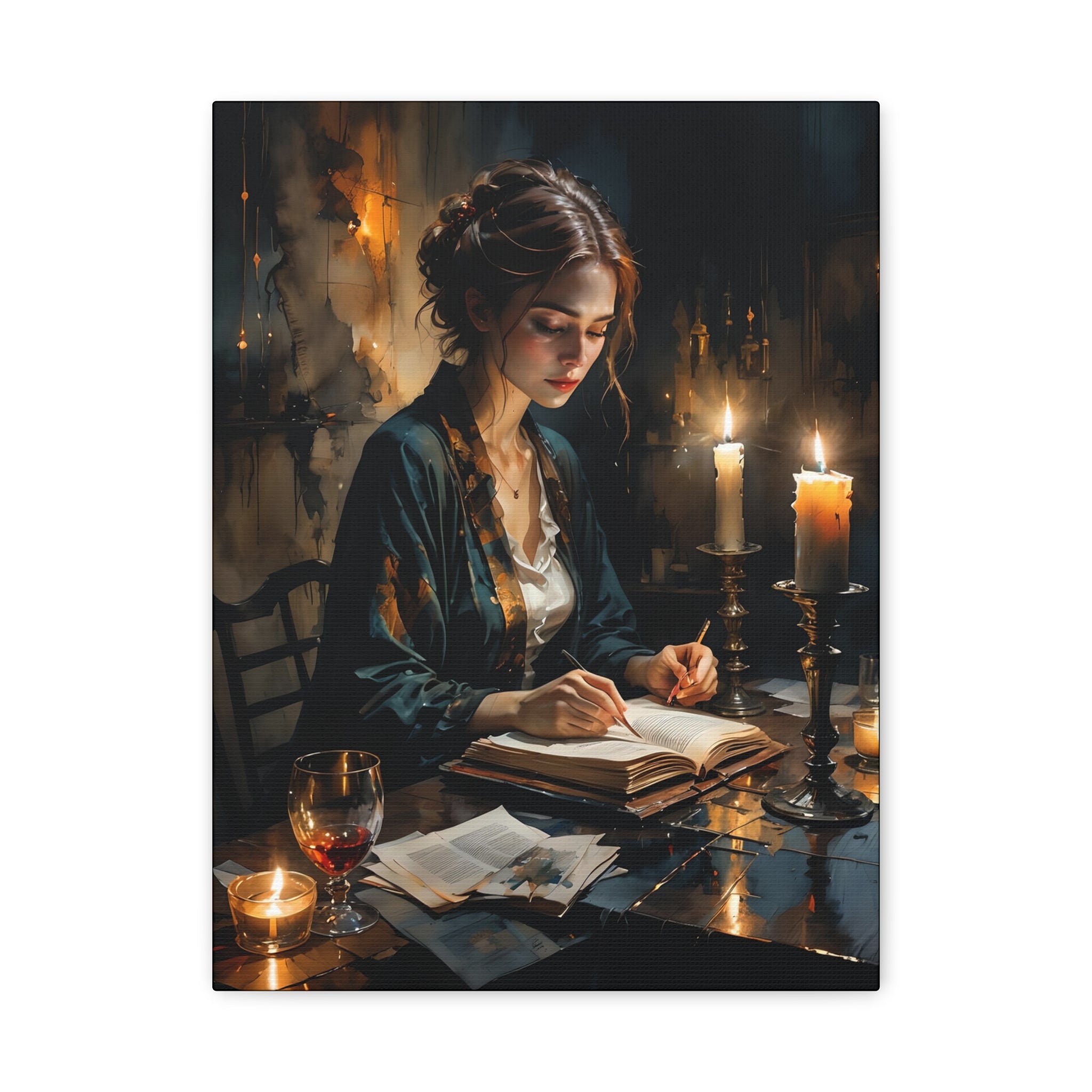 The Writer Stretched Canvas Wall Art, Cozy Home Décor, Perfect Gift for Book Lovers, Mystical Artwork, Living Room Accent