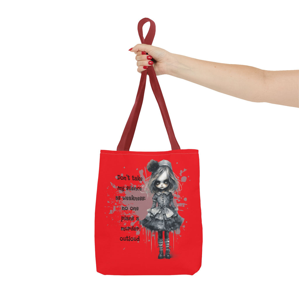 Creepy Doll Tote Bag: Don't Take My Silence As Weakness, Canvas Bag, Goth Style, Everyday Tote, Gift for Her