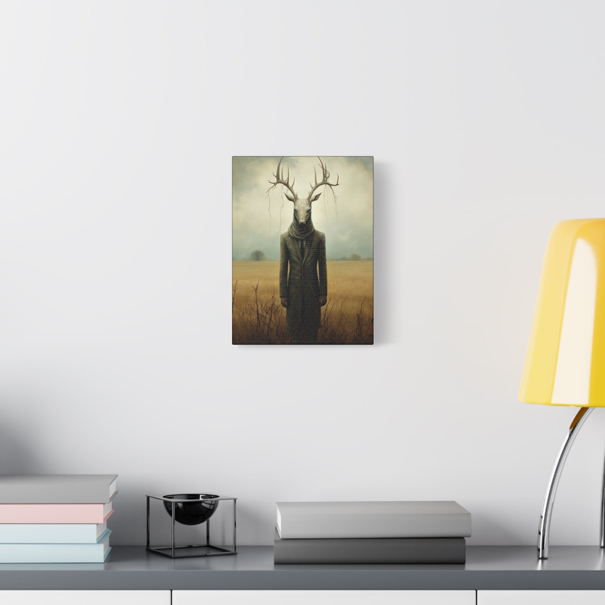 Folk Horror Deer Canvas Art Print, Surreal Nature Wall Decor, Unique Gift for Animal Lovers, Modern Home Aesthetic, Gothic Room Accent