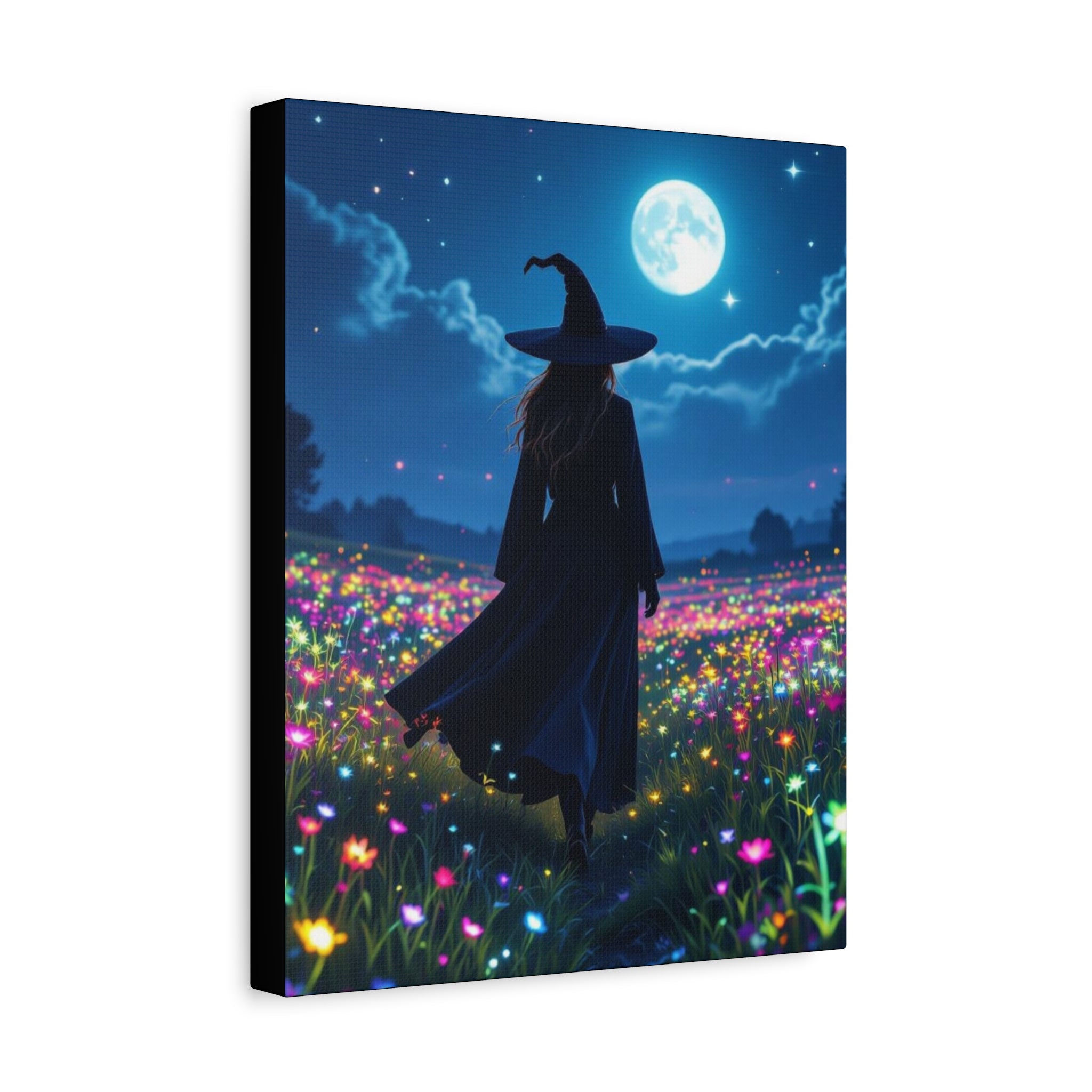 The Night Vale Canvas Print, Enchanted Wall Art, Moonlit Landscape, Halloween Decor, Gift for Witch Lovers