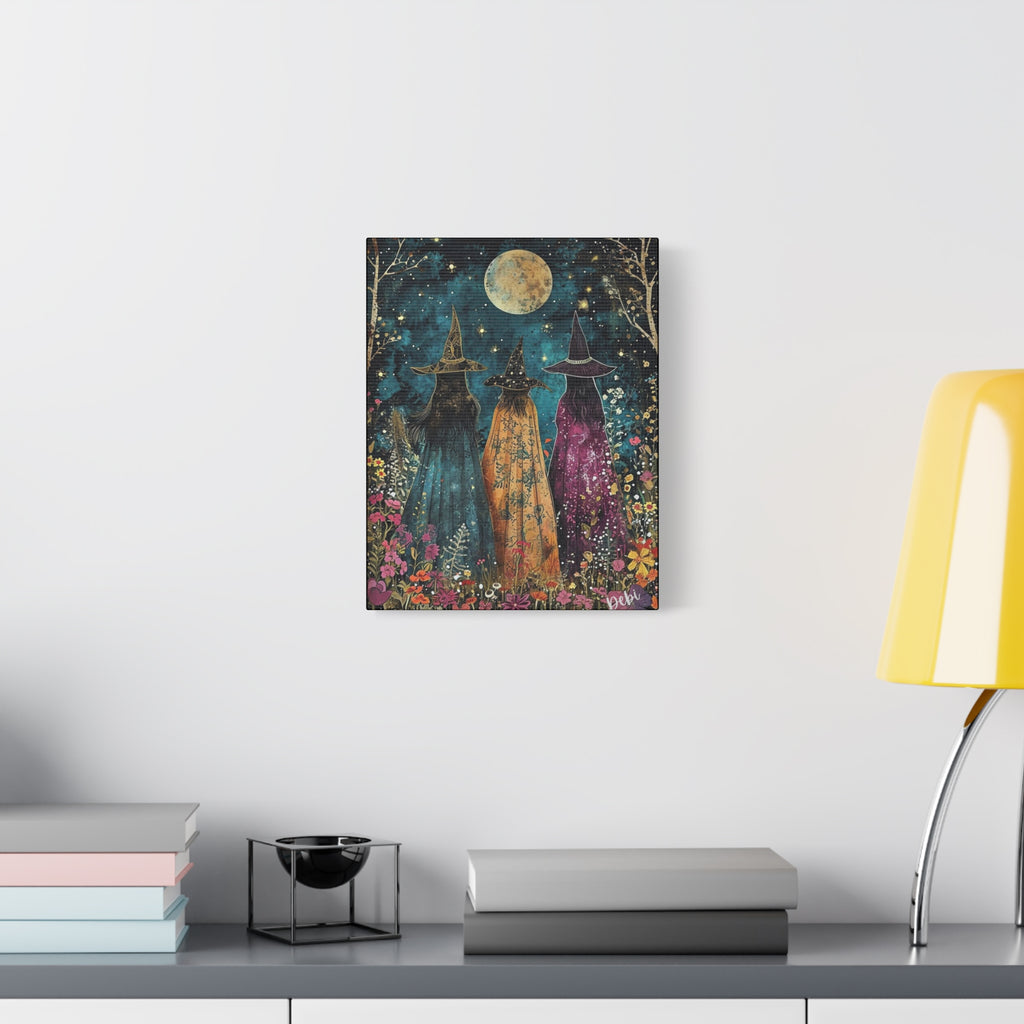Full moon Trio Canvas Wall Art, Halloween Decor, Boho Home Decor, Mystic Wall Hanging, Witchy Artwork, Gift for Witches