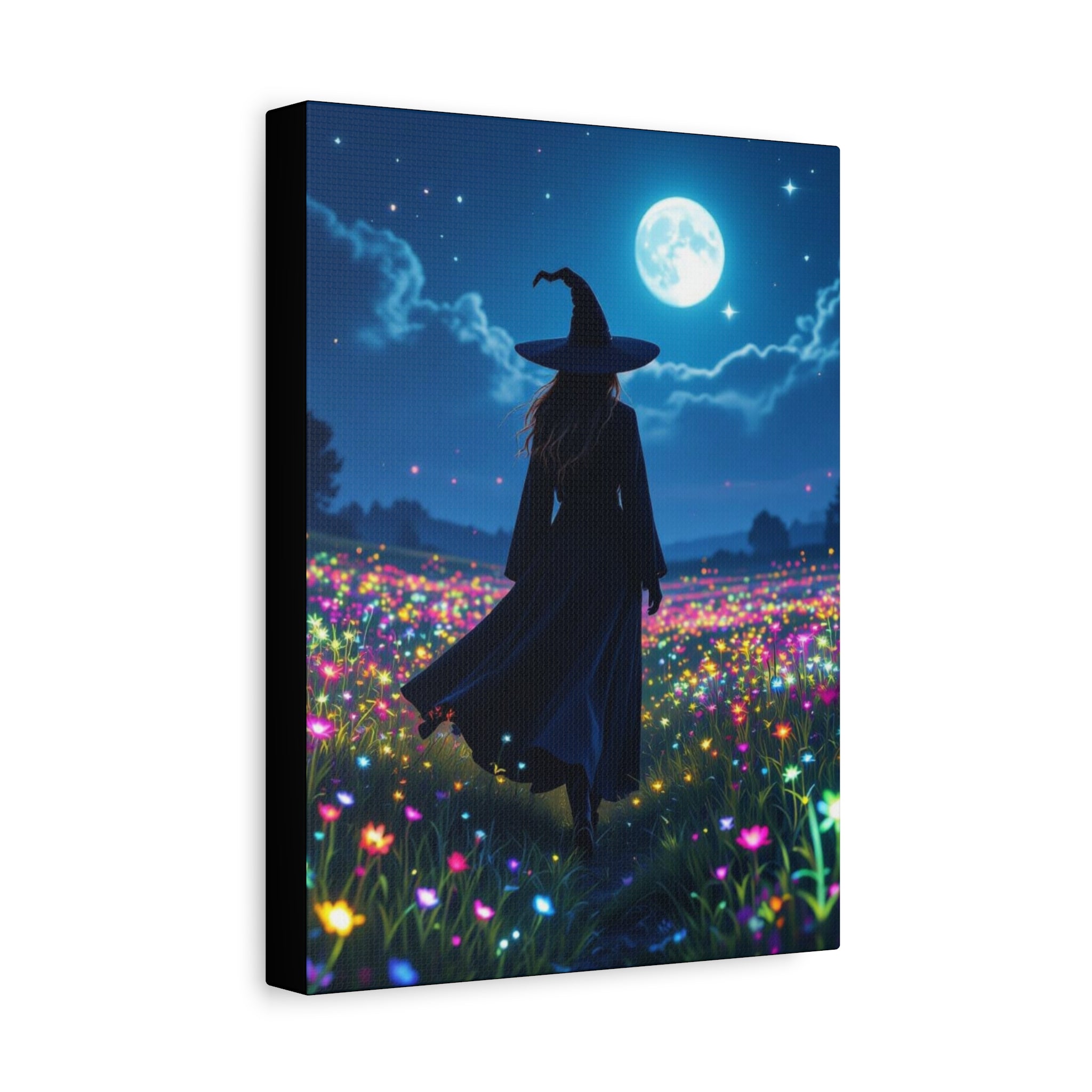 The Night Vale Canvas Print, Enchanted Wall Art, Moonlit Landscape, Halloween Decor, Gift for Witch Lovers