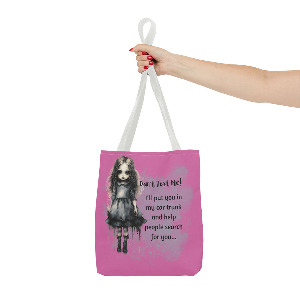 Creepy Doll Tote Bag - Don't Test Me! - Unique Gift for Halloween, Everyday Use, Horror Lovers, Dark Aesthetic, Funny Bags