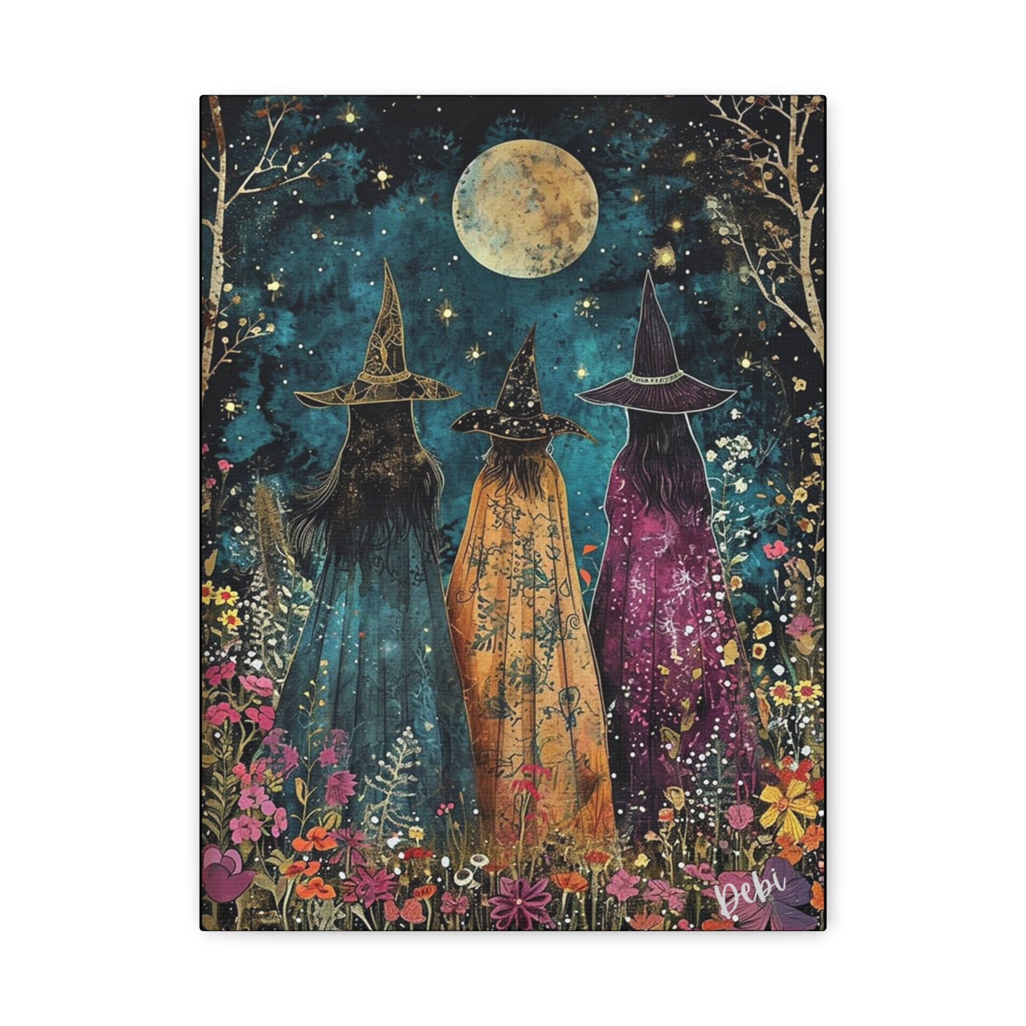 Full moon Trio Canvas Wall Art, Halloween Decor, Boho Home Decor, Mystic Wall Hanging, Witchy Artwork, Gift for Witches