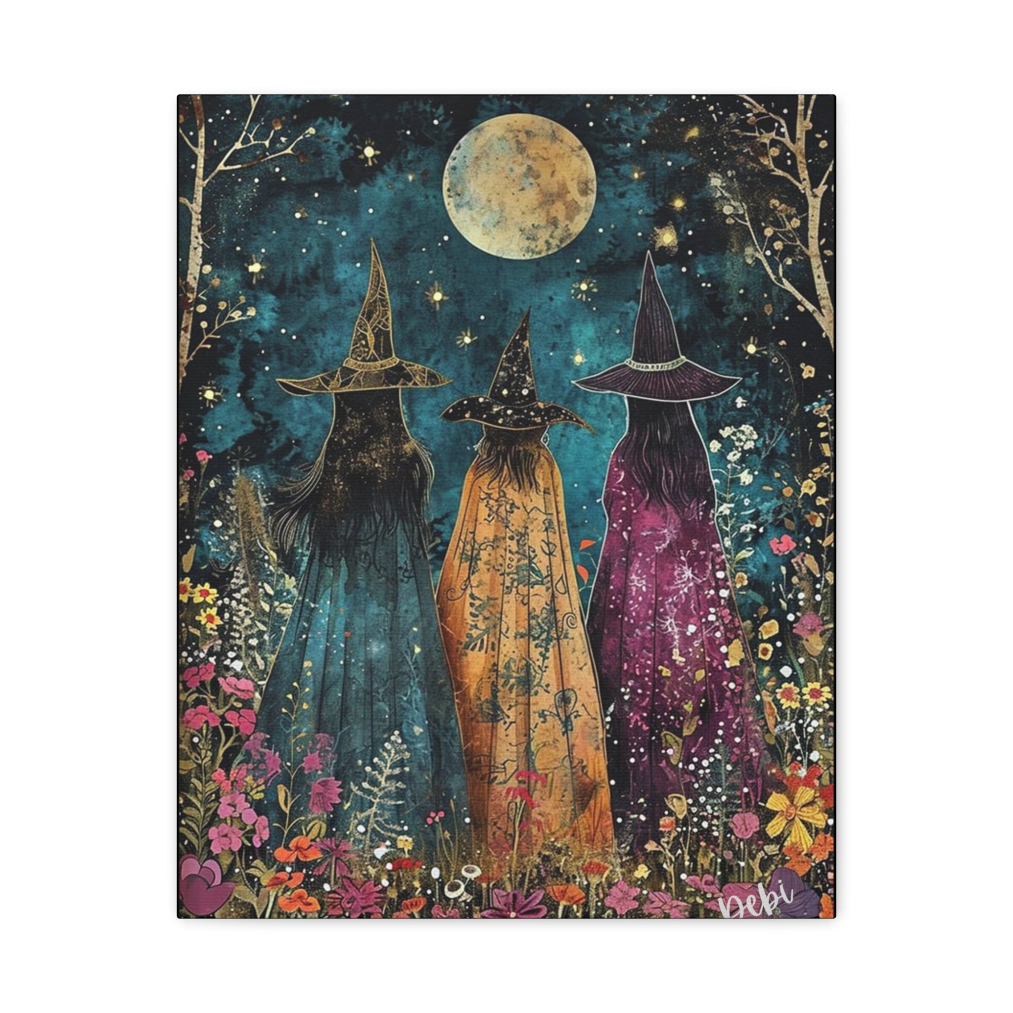 Full moon Trio Canvas Wall Art, Halloween Decor, Boho Home Decor, Mystic Wall Hanging, Witchy Artwork, Gift for Witches