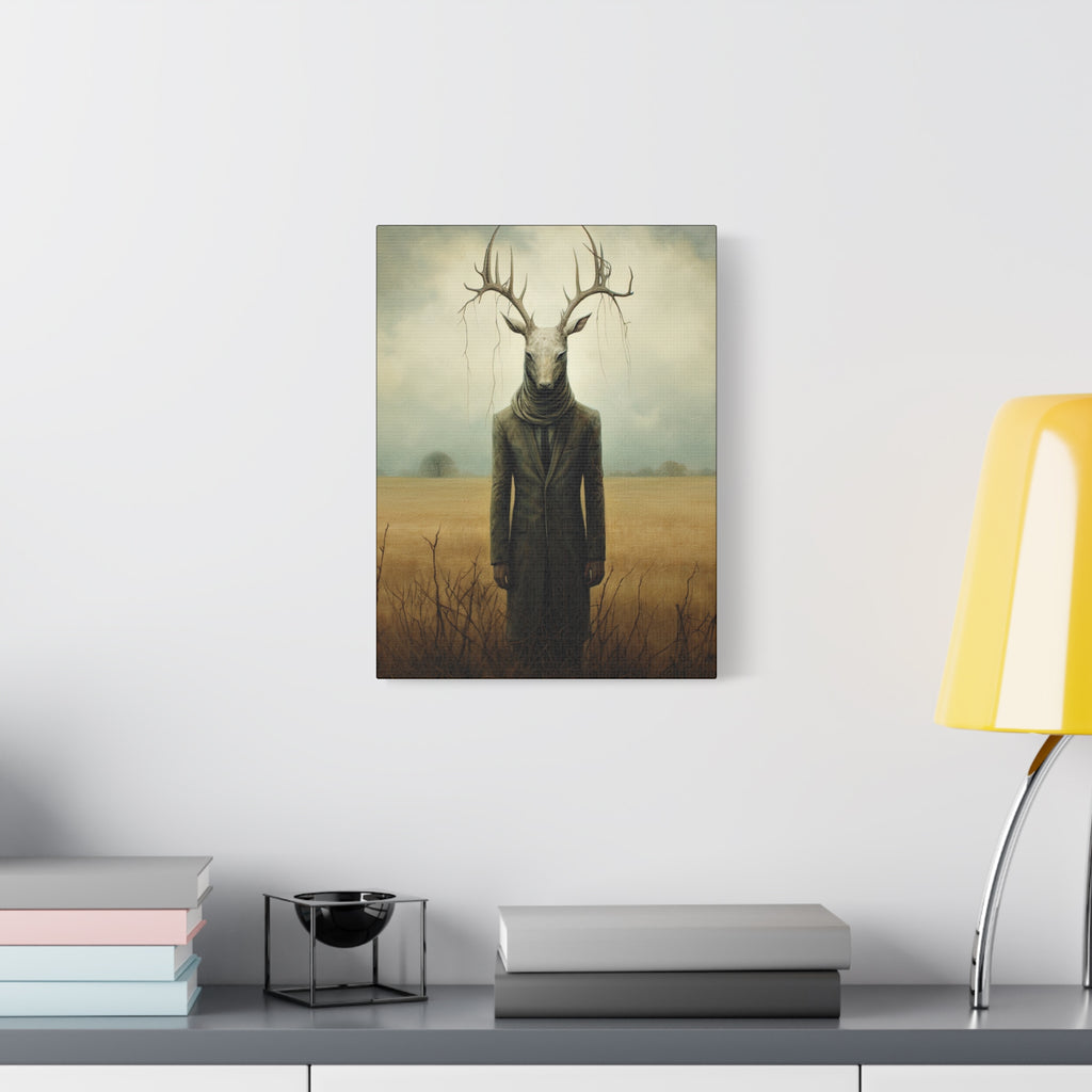 Folk Horror Deer Canvas Art Print, Surreal Nature Wall Decor, Unique Gift for Animal Lovers, Modern Home Aesthetic, Gothic Room Accent